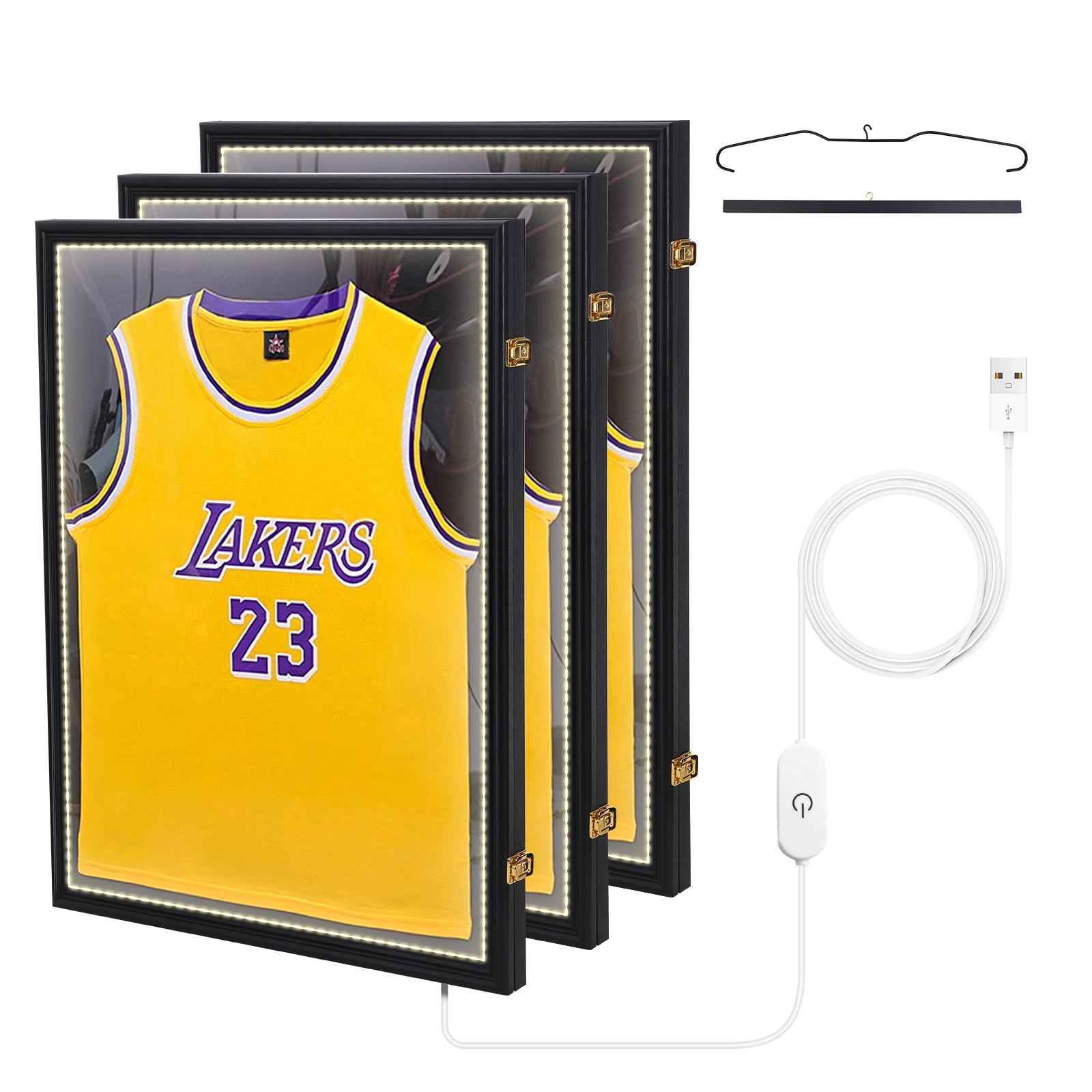 Nice C Lighted Jersey Frame, LED Display Case for Football &amp; Basketball, Valet Pinboard 