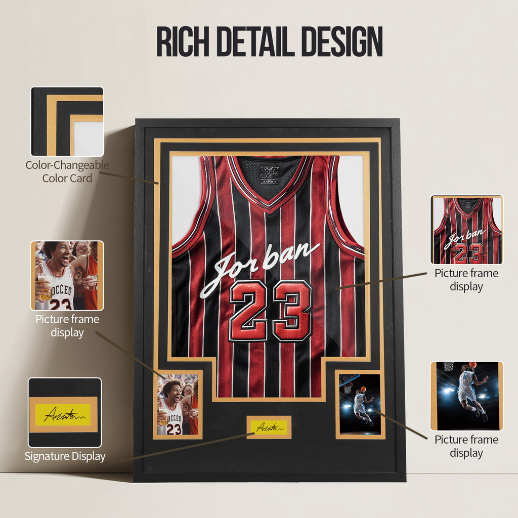 Nice C DIY Jersey Frame Display Case with Custom Color Mat, Wall Mount Custom Jersey Frame with Photo Slots, Shirt Display Shadow Box, with Hardware Kit, Signature Display, Football Basketball Soccer