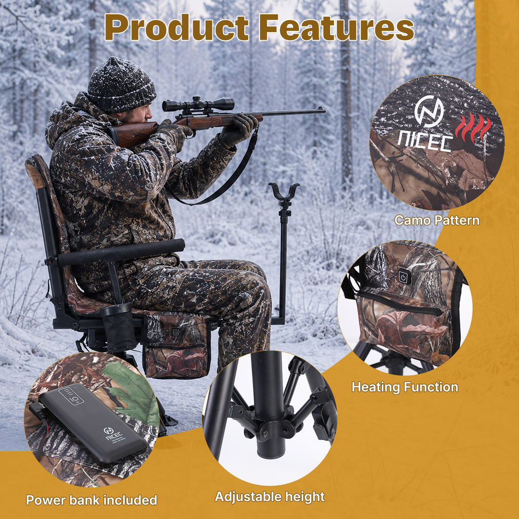 Nice C Heated 360° Silent Swivel Hunting Blind Chair with Gun Rest