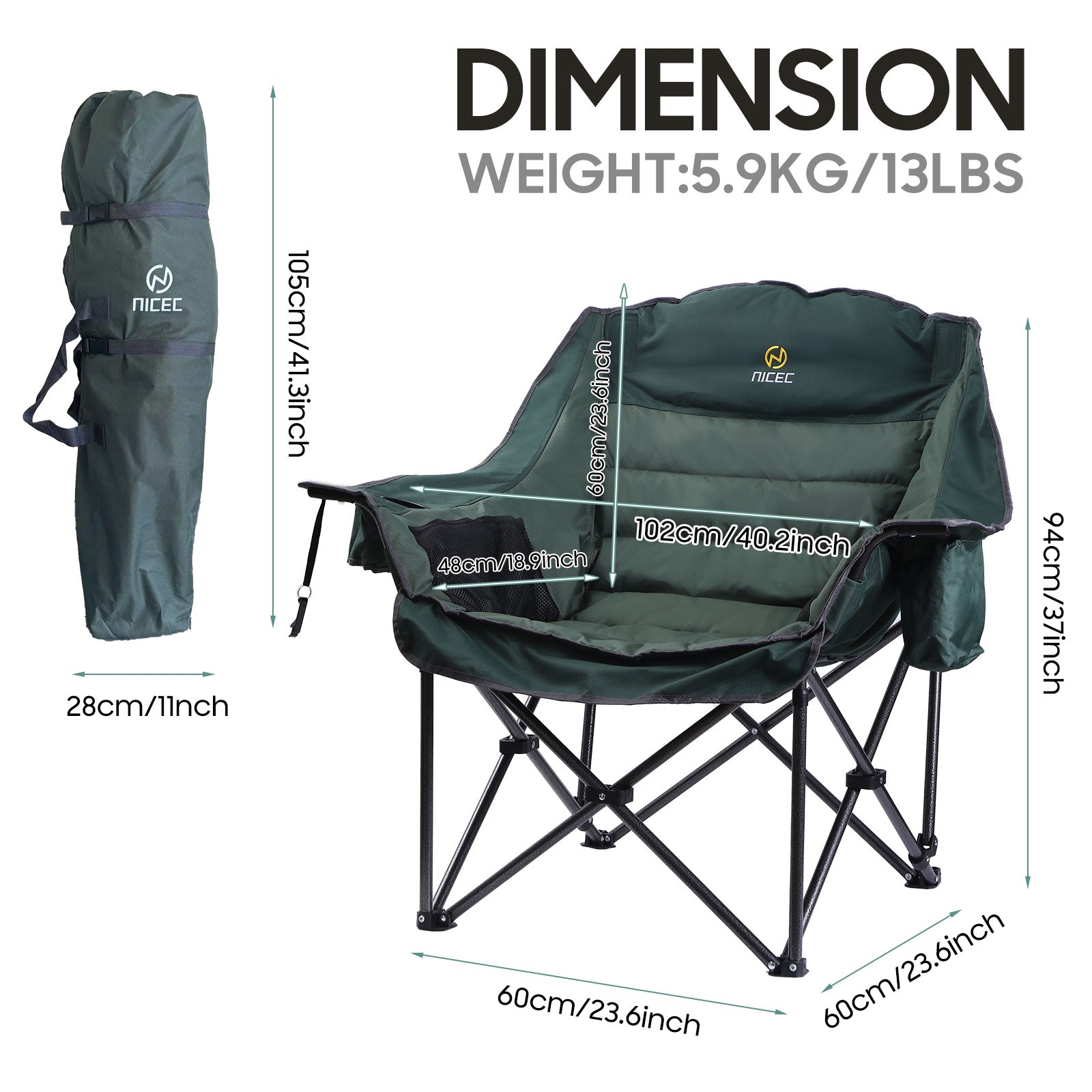 Nice C Heated XL Padded Camping Chair with Battery &amp; Cooler Bag 