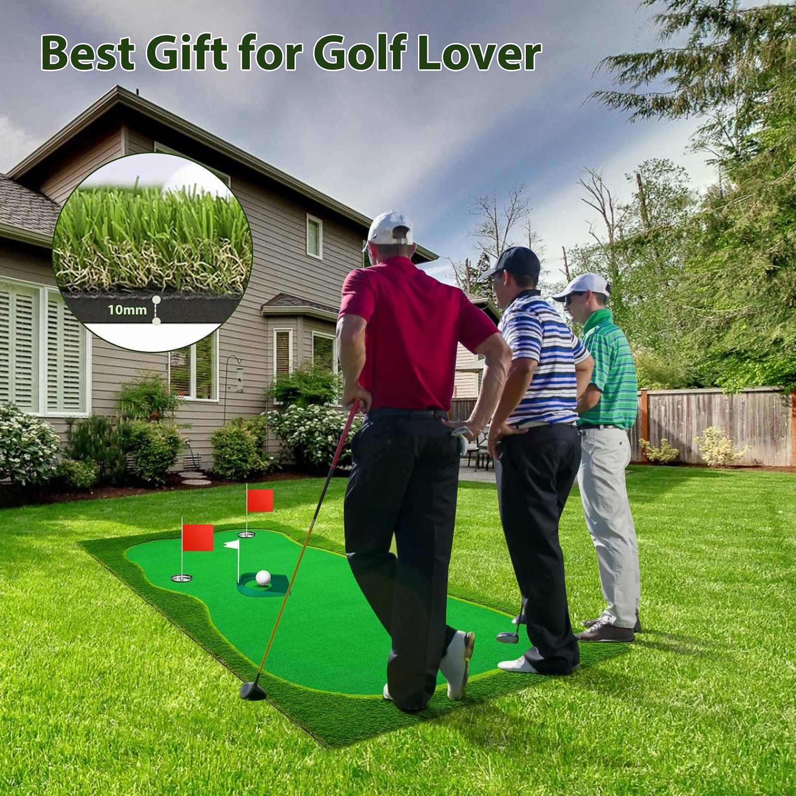 Nice C 5x12 FT Indoor & Outdoor Putting Green with 3 Holes, Flags & Slope – Golf Mat for Home Practice & Simulators