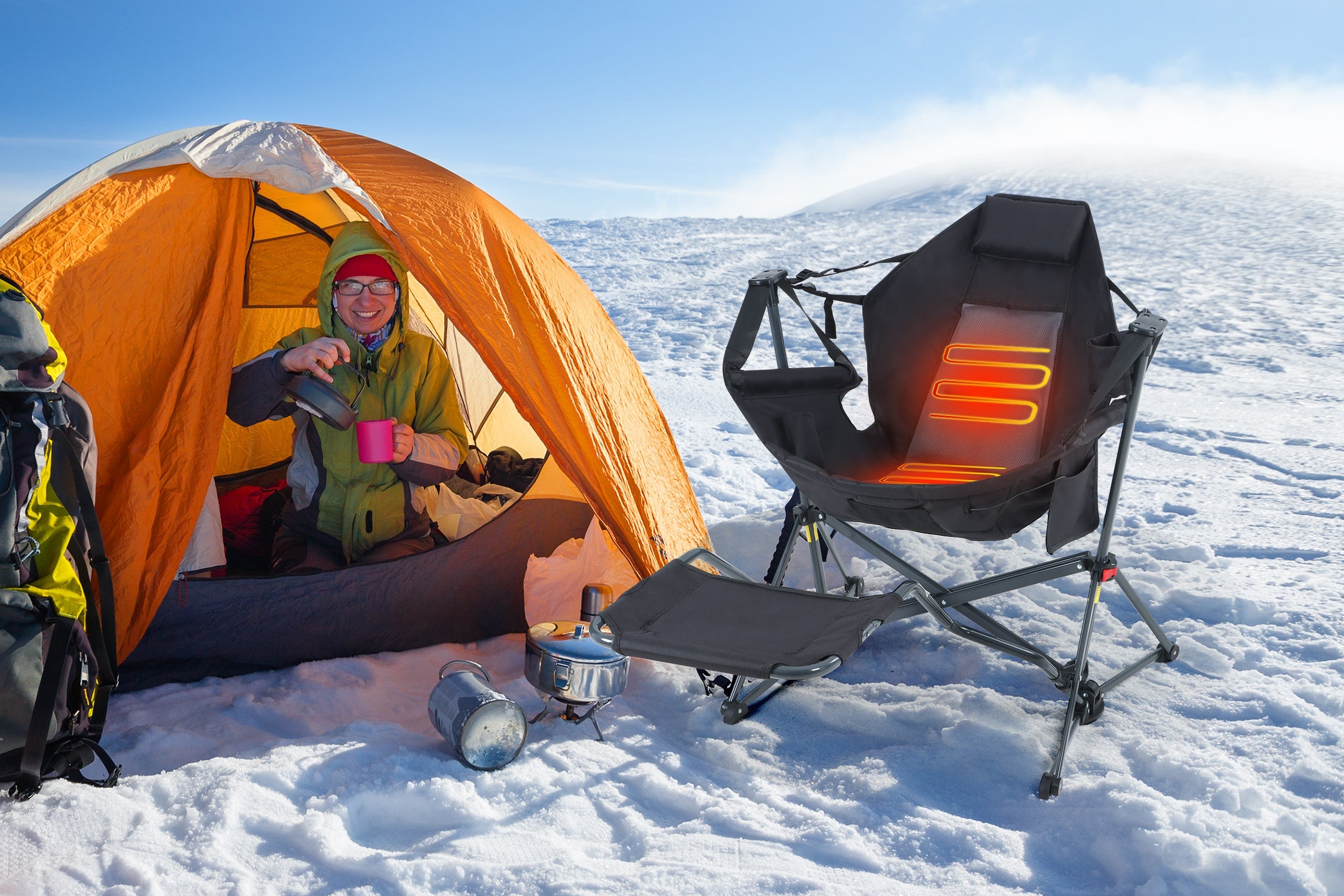 Nice C Heated Hammock Rocking Camping Chair – High Back, Footrest, Cup Holder 