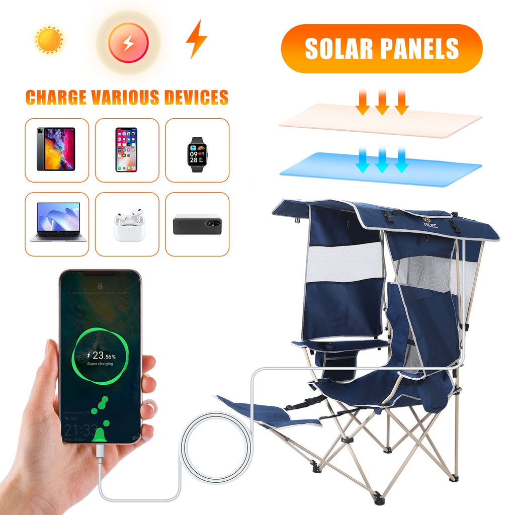 Nice C Chair with Canopy, Solar USB Charging, Removable Footrest &amp; Cooler Bag 