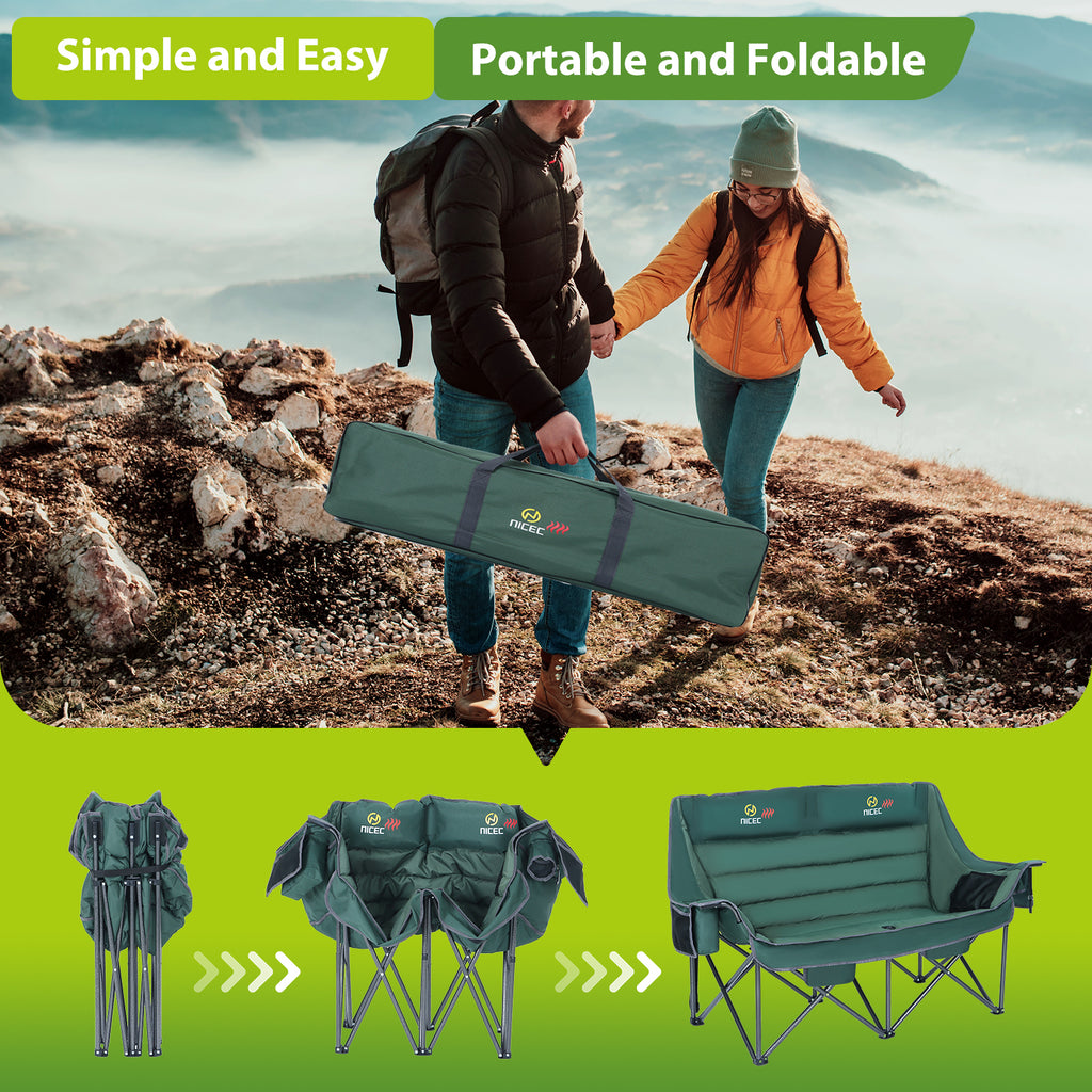 Nice C Padded Heated Loveseat Camping Chair for Adults, with Power Bank &amp; Bottle Opener 