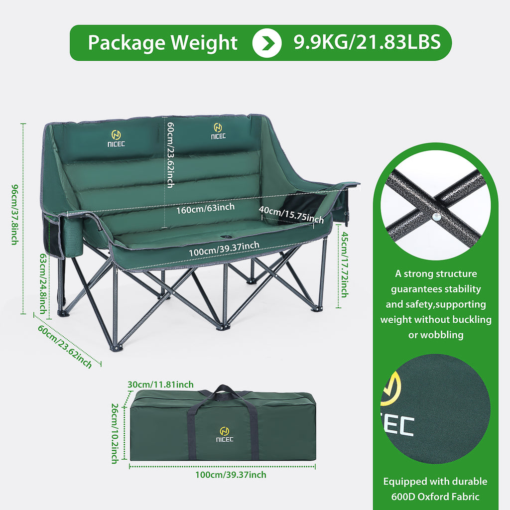 Nice C Oversized Loveseat Camping Chair for Adults, Extra Padded with Cooler &amp; Cup Holder 