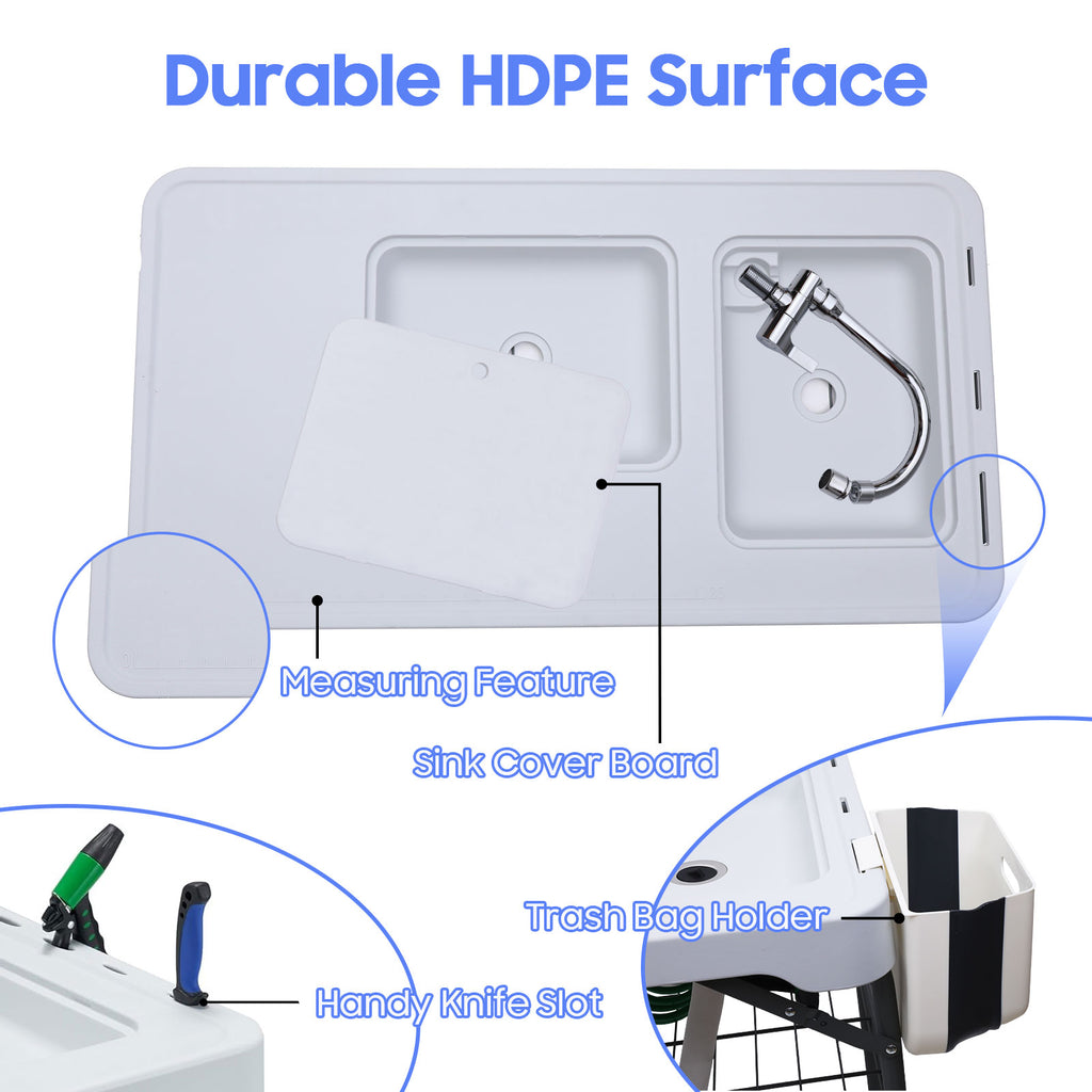 Nice C Outdoor Fish Cleaning Table with Sink, Spray, and Storage Rack 