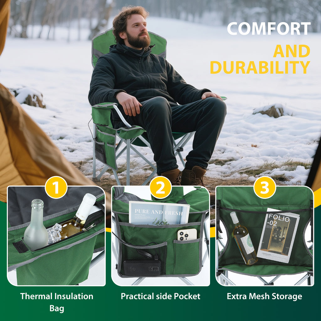 Green &amp; Gray Nice C Heated Camping Chair with Battery, Folding Outdoor Chair with Cooler &amp; Power Bank 