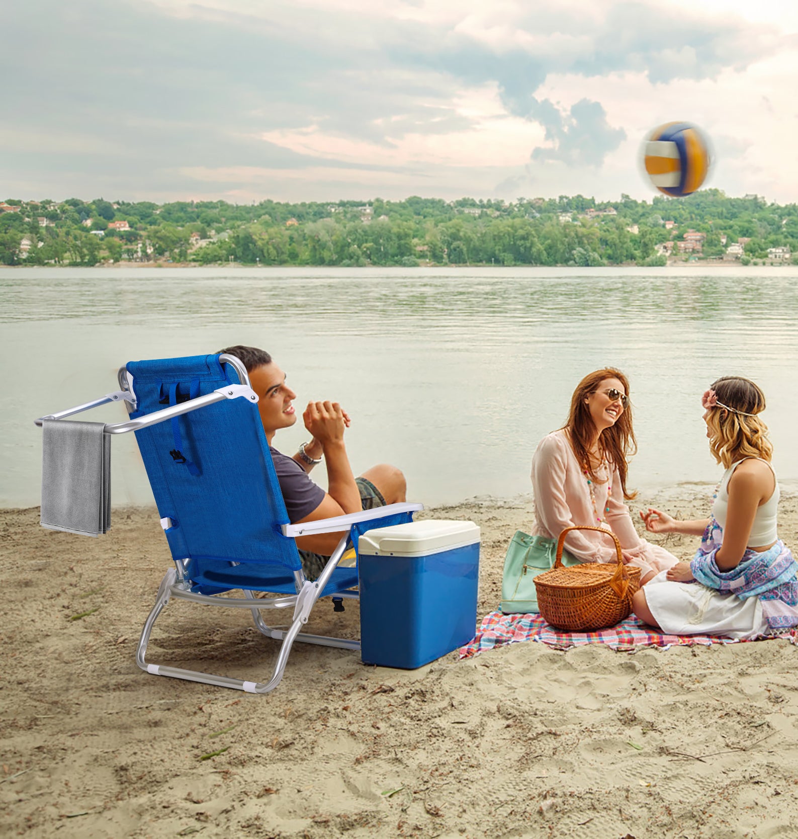 Nice C Beach Chair with Umbrella &amp; Cooler, 5-Position Reclining Backpack Chair for Adults