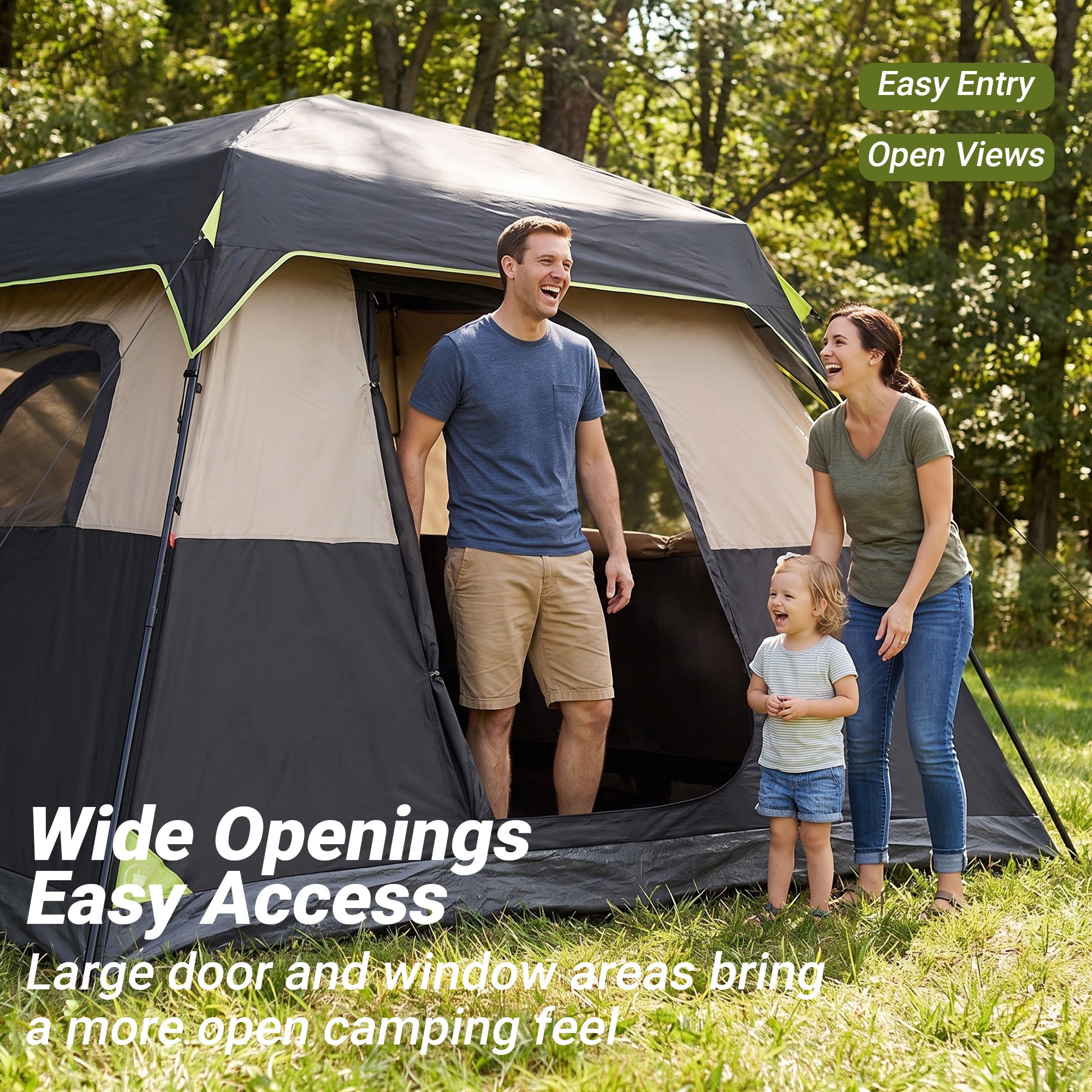 Nice C Instant 4/6/8 Person Camping Cabin Tent | Easy Setup, Waterproof Outdoor Shelter, With Rainfly, Carry Bag, For Camping, Backyard, Festival, Family