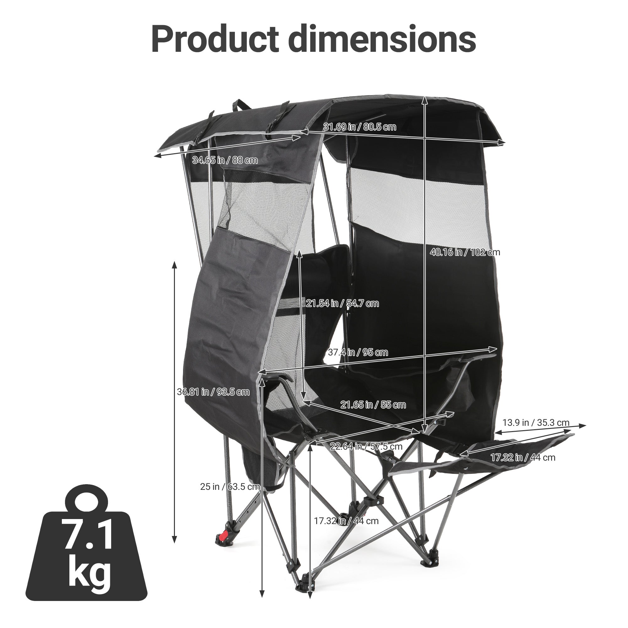 Nice C 4-Position Reclining Canopy Camping Chair with Footrest (1 Pack/2 Pack) | Portable Folding Outdoor Umbrella Chair with Shade, Reclining Chair with Cooler Bag, Cup Holder for Camping, Beach, Sports