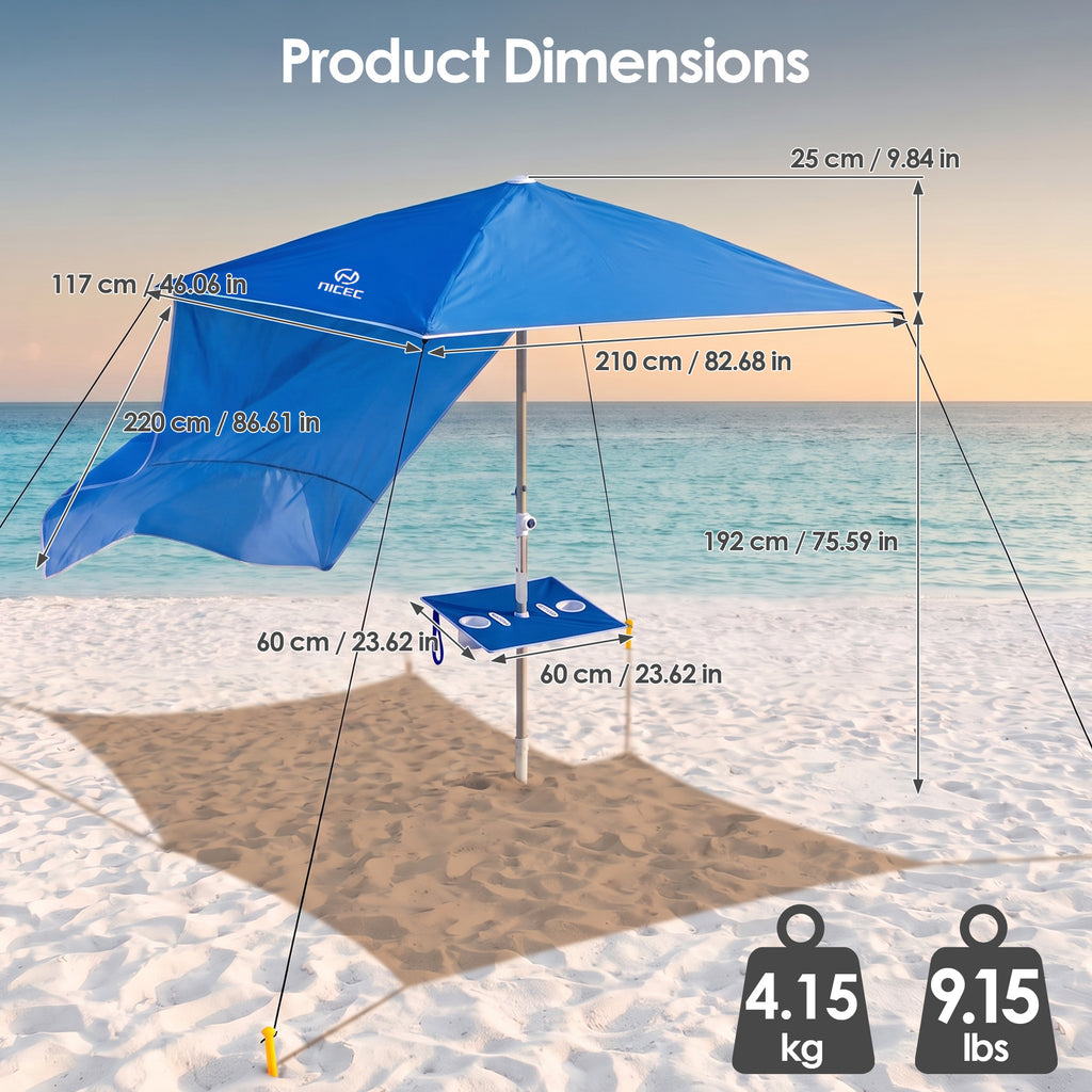 Nice C 120SF Wind Driven Umbrella, Wind Powered Beach Sun Shade Canopy Light Weight, Shade Sail, Easy Setup, Blue