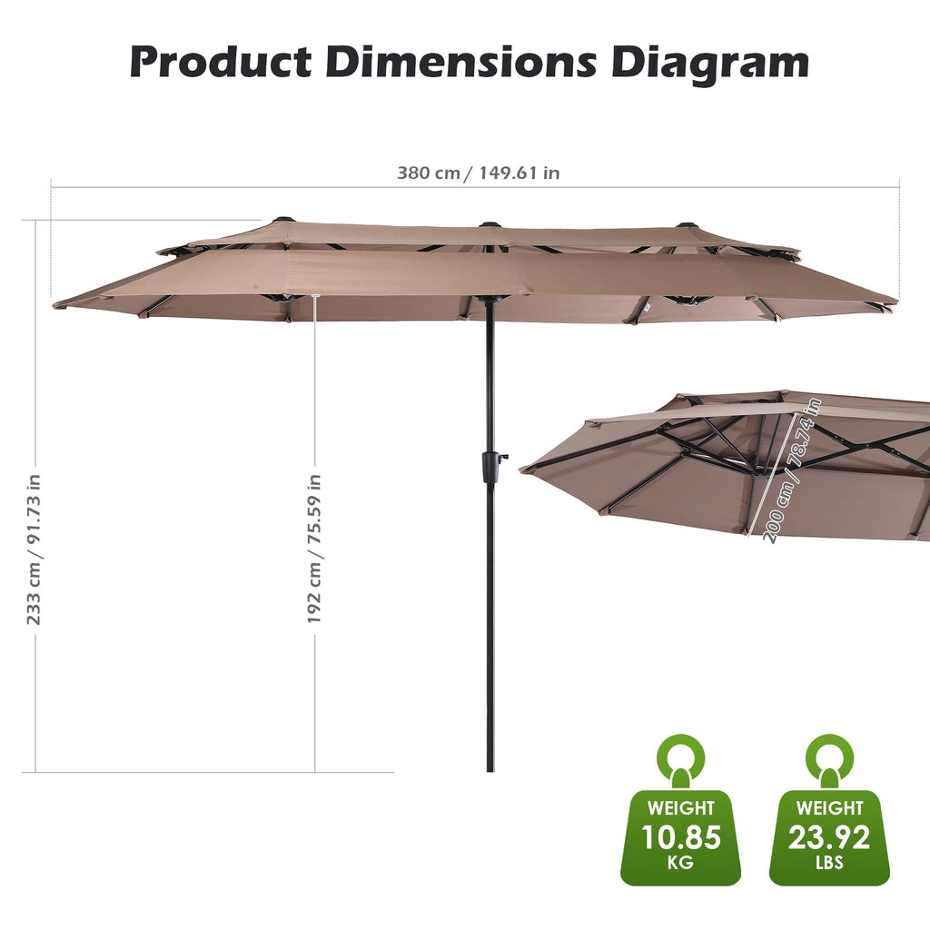 Nice C 13/15FT Large Double Sided Patio Umbrella with Crank (Khaki) | Large Market Umbrella, Wide Outdoor Shade, w/wo Base, Crank Lift, Poolside, Deck, Backyard, Patio, Garden, 13FT, 15FT