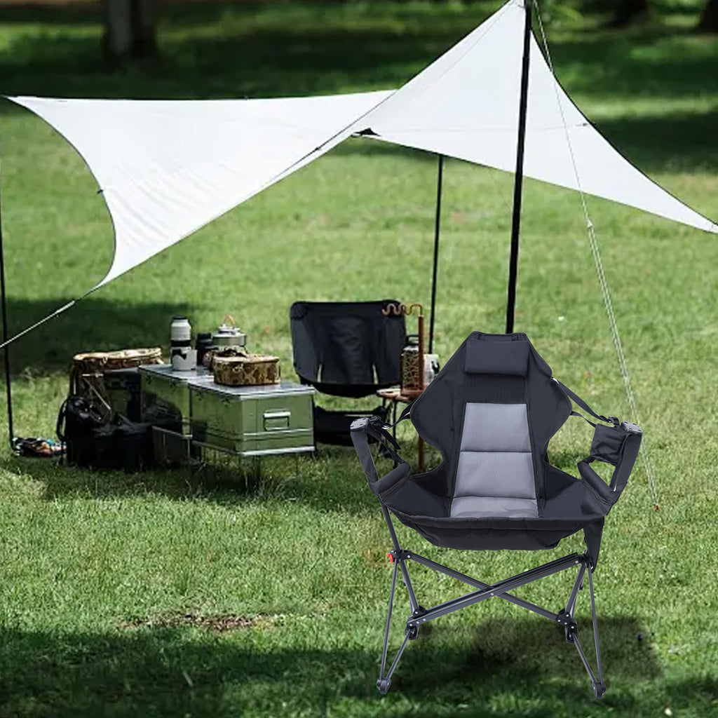 Nice C Swinging Hammock Chair, High Back Camping Chair with Stand and Storage 