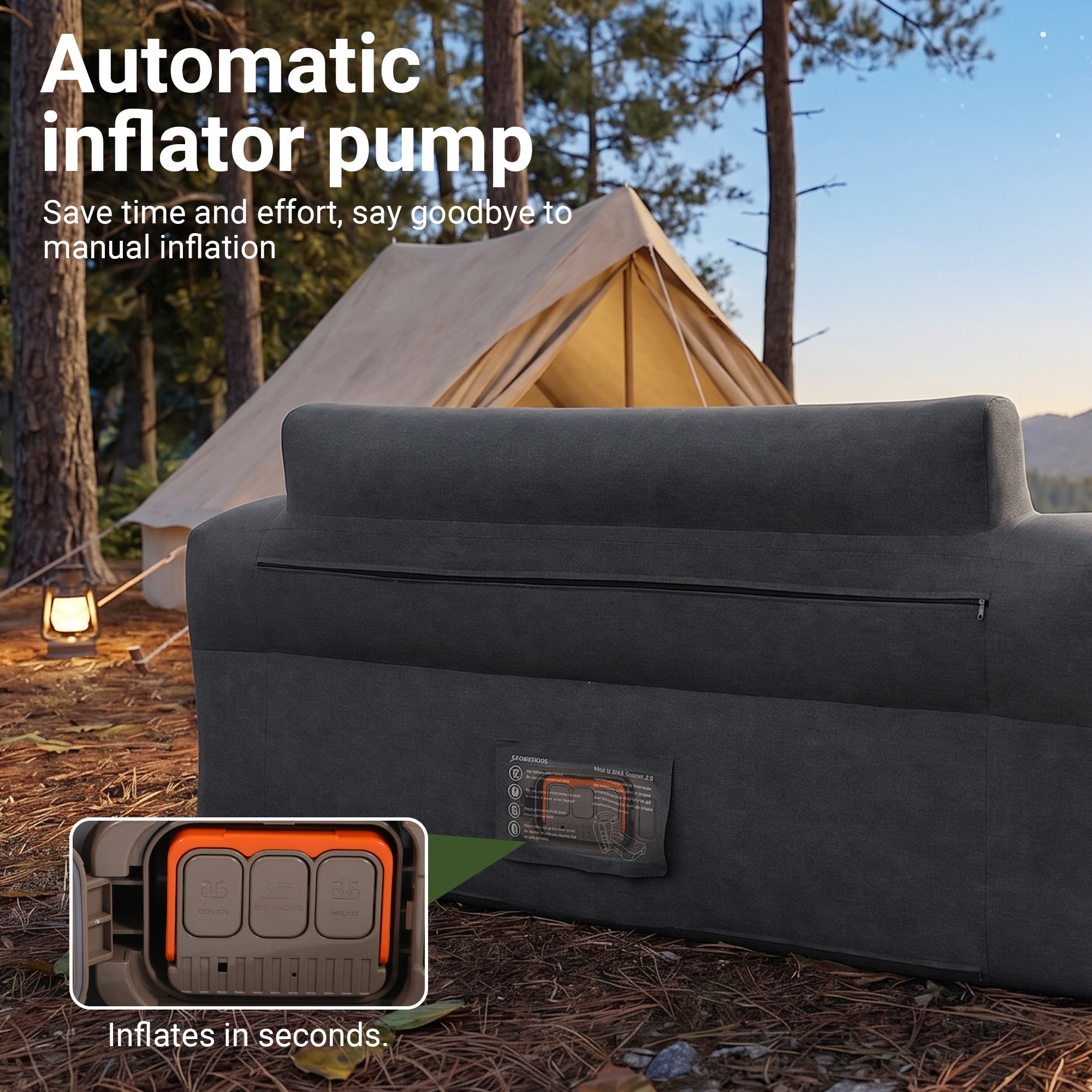 Nice C Inflatable Blow Up Camping Couch with Built-in Pump (1/2 Person) | Portable Inflatable Sofa, Built-in Electric Pump, Cup Holder, Storage Pocket, MOLLE Straps, Camping, Outdoor Lounger, Adults