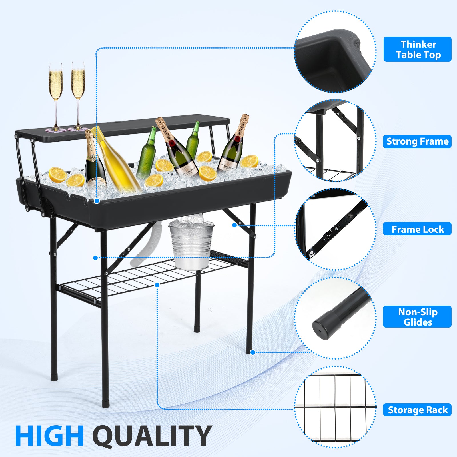Nice C 4 ft Folding Ice Cooler Table – Party, Grazing &amp; Outdoor Table with Drain, Storage Shelf, and Matching Skirt 