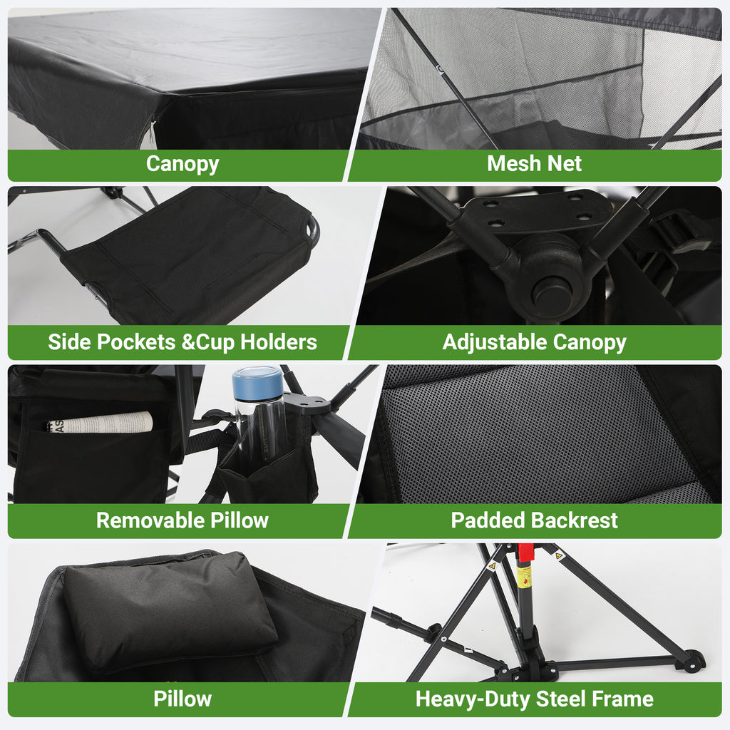 Nice C Hammock Camping Chair with Full-Cover Canopy & Footrest (1 Pack/2 Pack) | Side Shade, Adjustable Reclining Backrest, Folding Design, Removable Roof, Cup Holder, Carry Bag, Camping, Hunting, Fishing