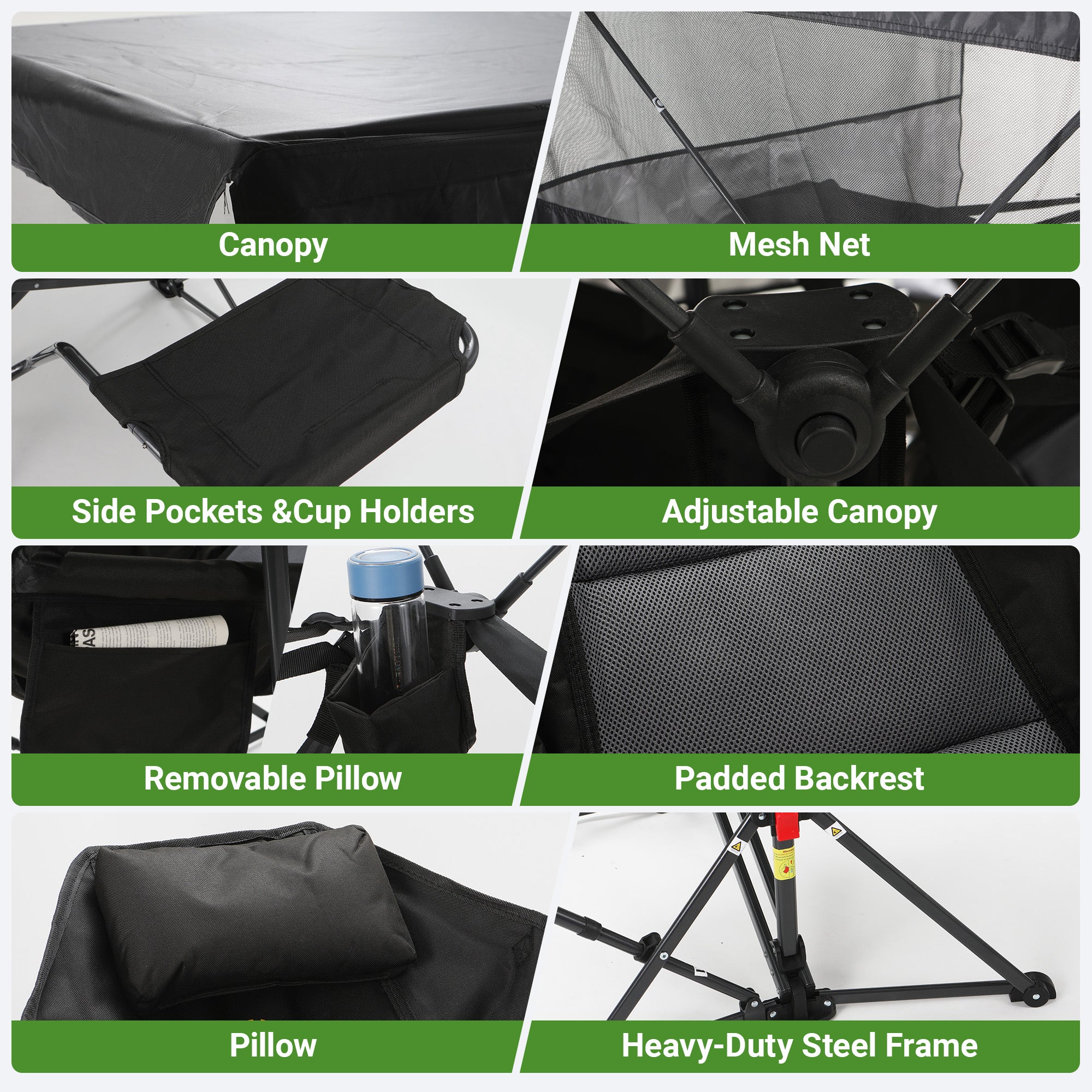 Nice C Hammock Camping Chair with Full-Cover Canopy & Footrest (1 Pack/2 Pack) | Side Shade, Adjustable Reclining Backrest, Folding Design, Removable Roof, Cup Holder, Carry Bag, Camping, Hunting, Fishing