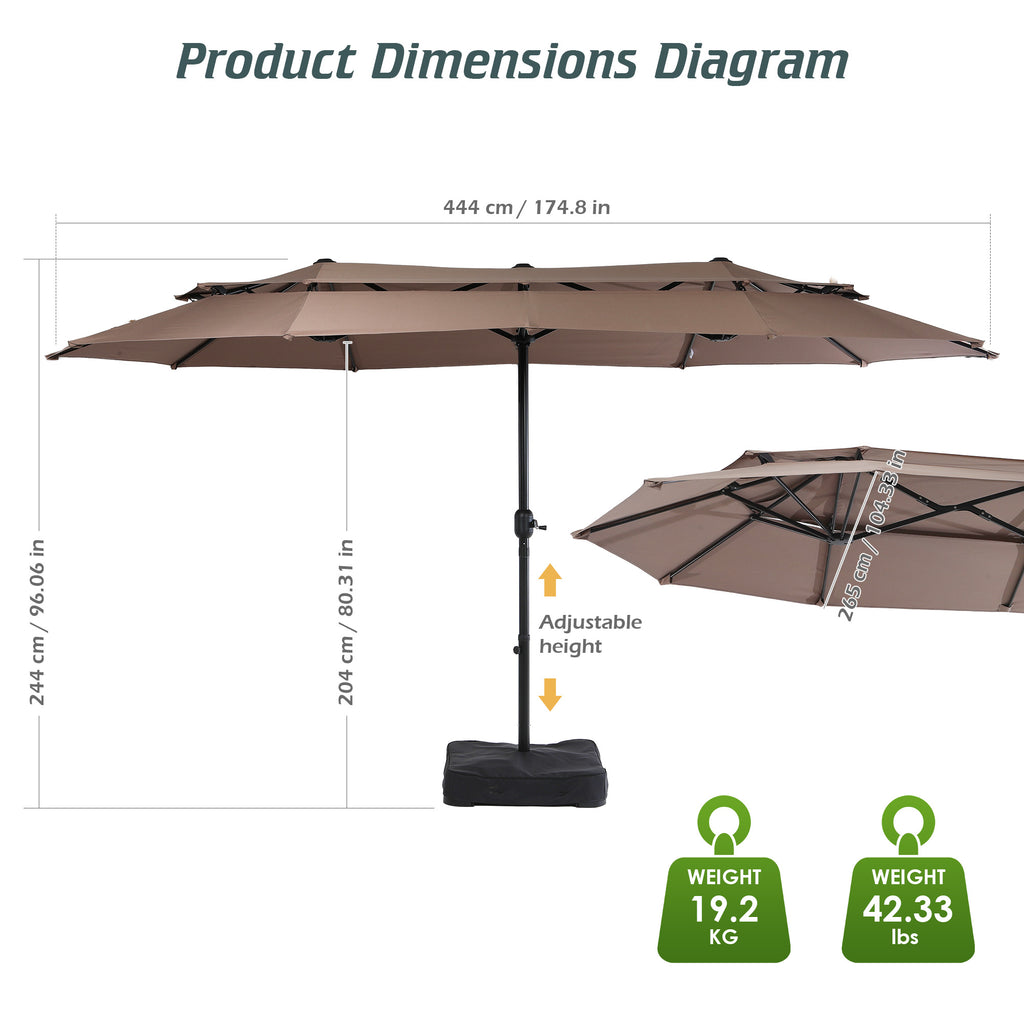 Nice C 13/15FT Large Double Sided Patio Umbrella with Crank (Khaki) | Large Market Umbrella, Wide Outdoor Shade, w/wo Base, Crank Lift, Poolside, Deck, Backyard, Patio, Garden, 13FT, 15FT