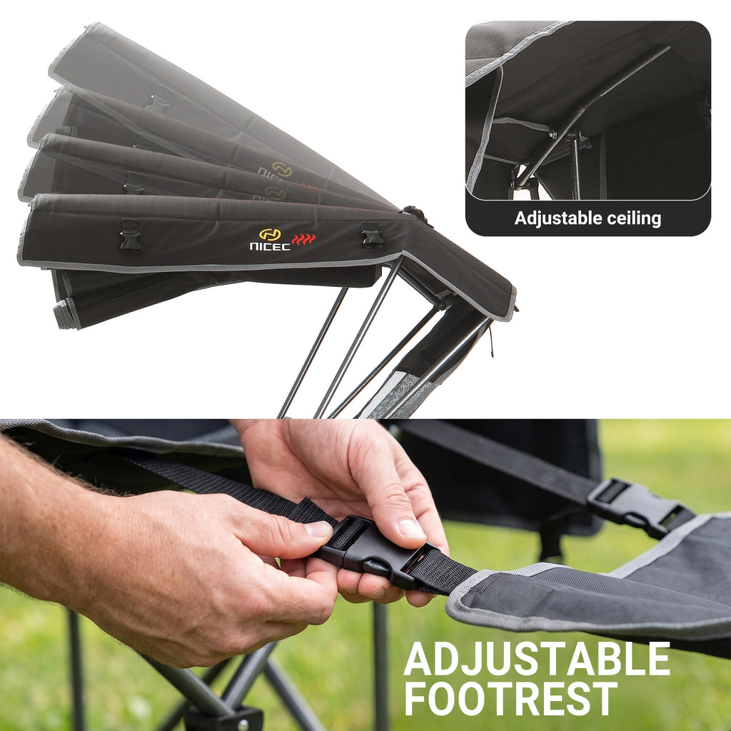 Nice C Heated 4-Position Reclining Canopy Umbrella Camping Chair (1 Pack/2 Pack) | Folding Chair, With Adjustable Shade, Backrest, Footrest, Cooler Bag, Cup Holder, for Camping, Beach, Sports