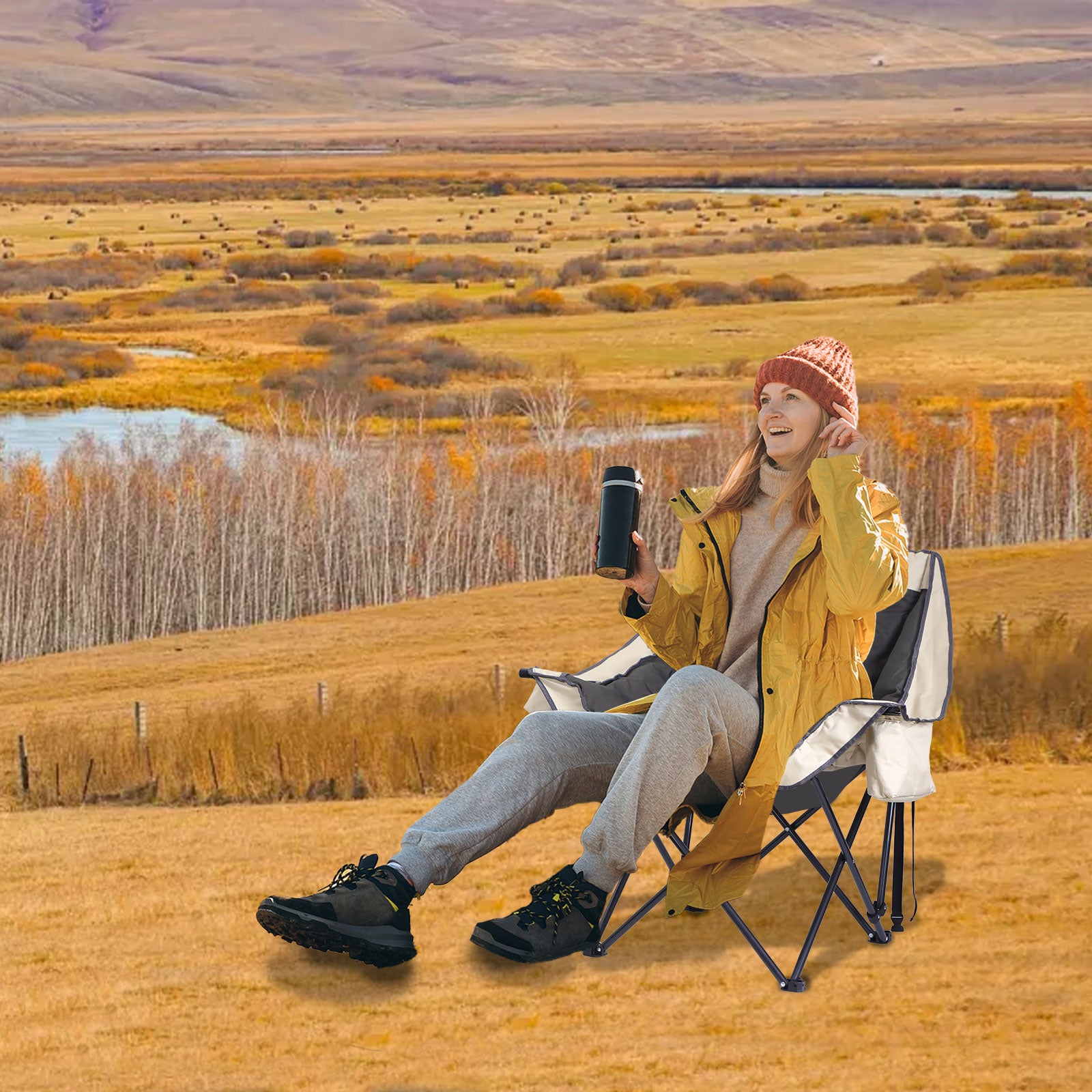 Nice C Heavy-Duty Folding Camping Chair, Thick Padded Seat with Storage &amp; Cup Holder 