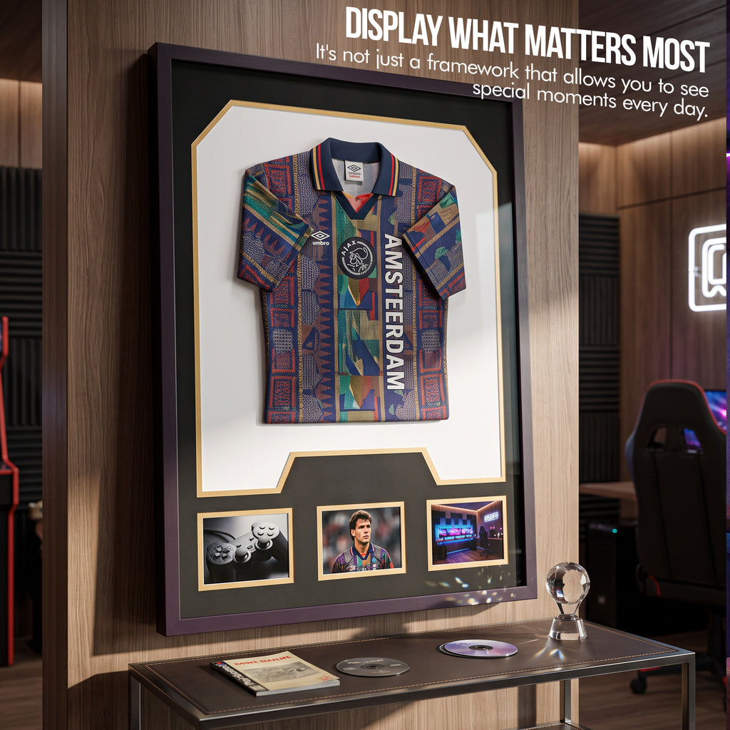 Nice C Custom Jersey Display Frame Case with 3 Photo Slots Customizable mat colors, Sweater T Shirt Frame, acrylic, wall-mounted shadow box, Baseball, Basketball, Football