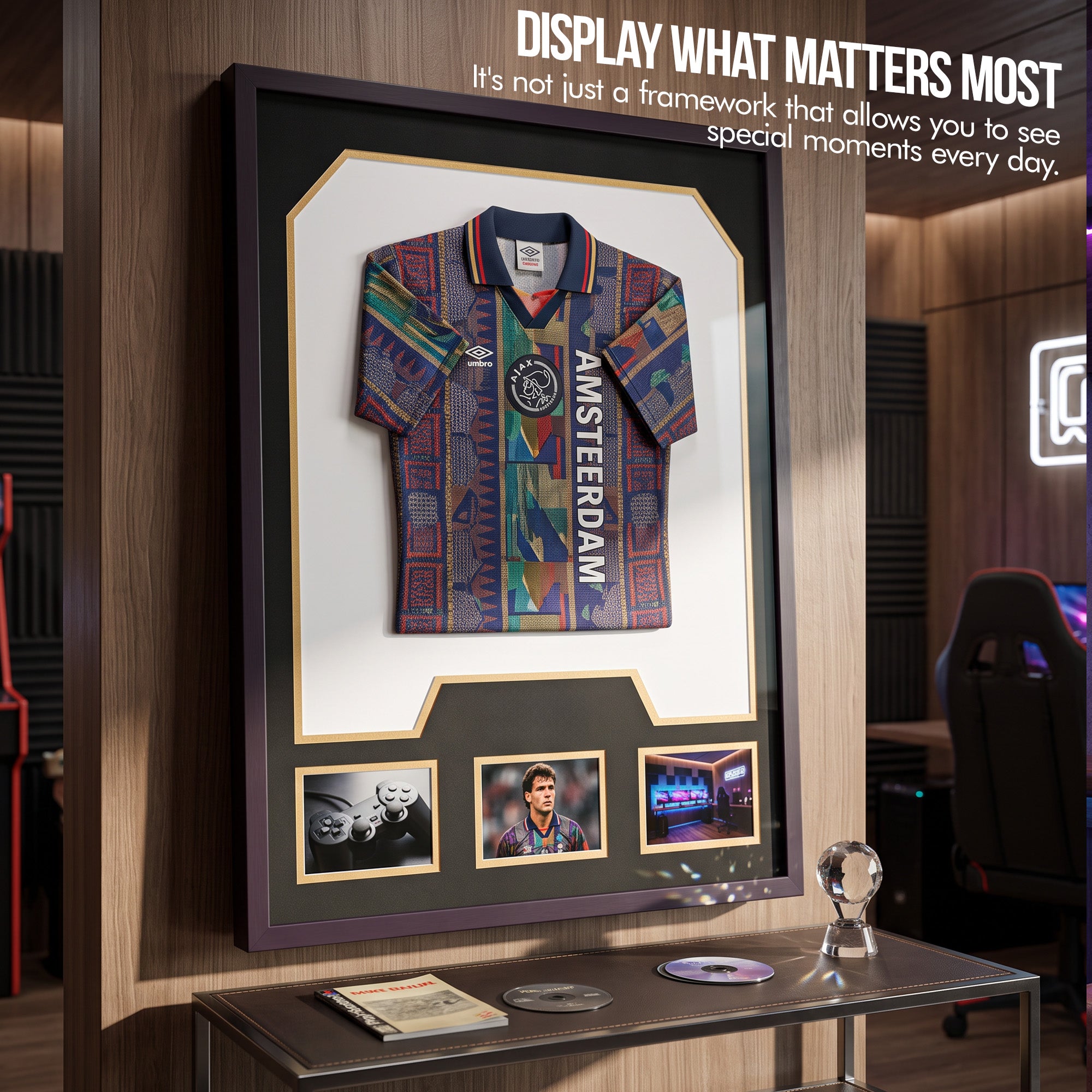Nice C Custom Jersey Display Frame Case with 3 Photo Slots Customizable mat colors, Sweater T Shirt Frame, acrylic, wall-mounted shadow box, Baseball, Basketball, Football