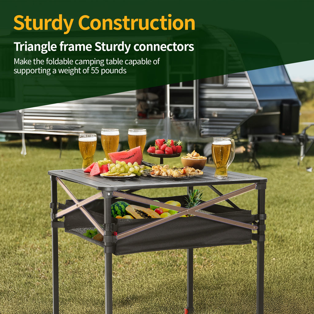 Nice C Adjustable Square Table, Folding Camping Table, Roll-up Tabletop, Lightweight, with Carry Bag, for Outdoor, Camping, Picnic, backyards, BBQ (Small)