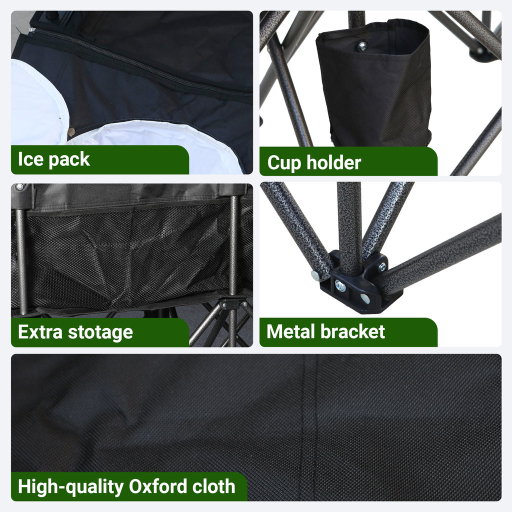 Nice C 4/6/8 Seat Folding Team Bench with Canopy & Cooler (Black) | Sun Shade, Portable Soccer Bench, Canopy Chair, Cup Holders, Cooler Bag, Soccer, Football, Basketball, Camping, Events