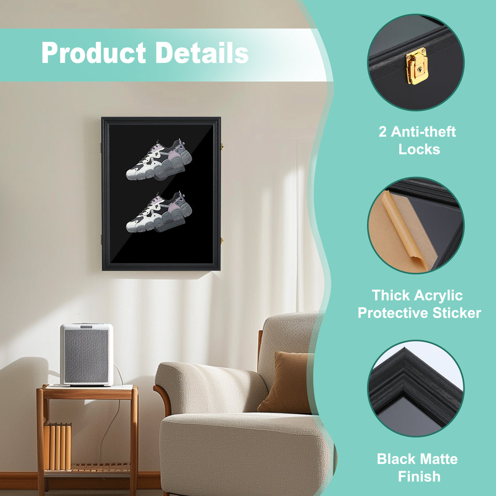 Nice C Shoe Display Frame Case, Wall Mount Sneaker Cabinet (1 Pack/2 Pack) | Wooden Shoe Storage Box, Lockable Display Case, 98% UV Protection, Wall Mount Shoe Rack, for Sports Shoes