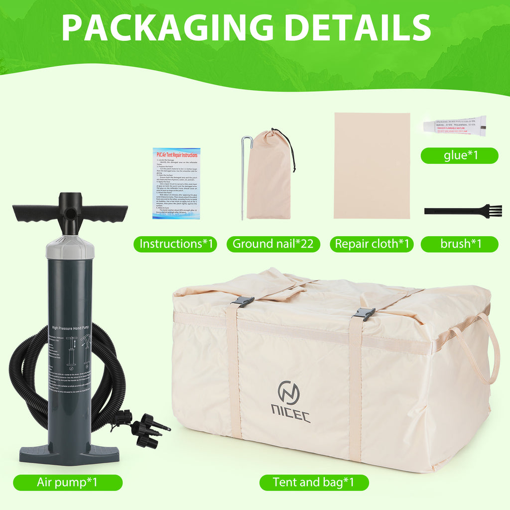 Nice C 12-Person Blow-Up Tent for Camping &amp; Glamping, Adults Inflatable Tent, Waterproof, Windproof, 2-in-1 Air Valve