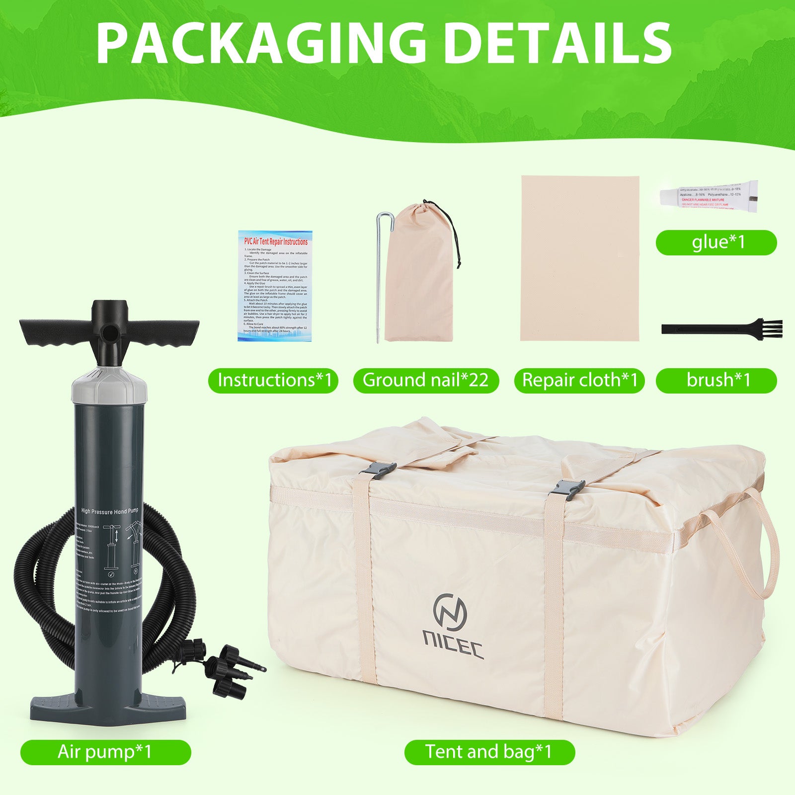 Nice C 12-Person Blow-Up Tent for Camping &amp; Glamping, Adults Inflatable Tent, Waterproof, Windproof, 2-in-1 Air Valve