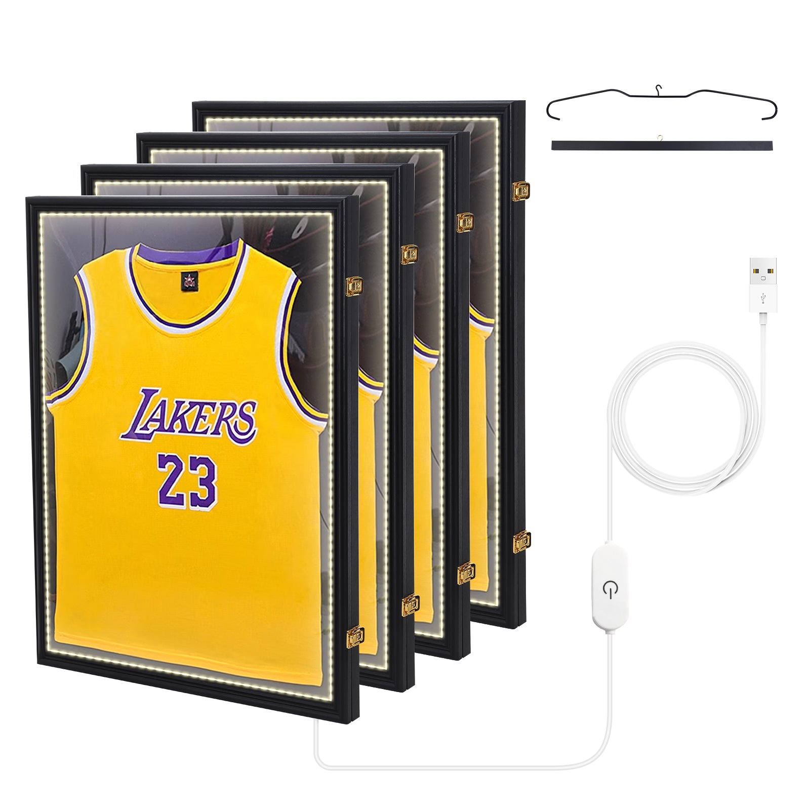Nice C Lighted Jersey Frame, LED Display Case for Football &amp; Basketball, Valet Pinboard 