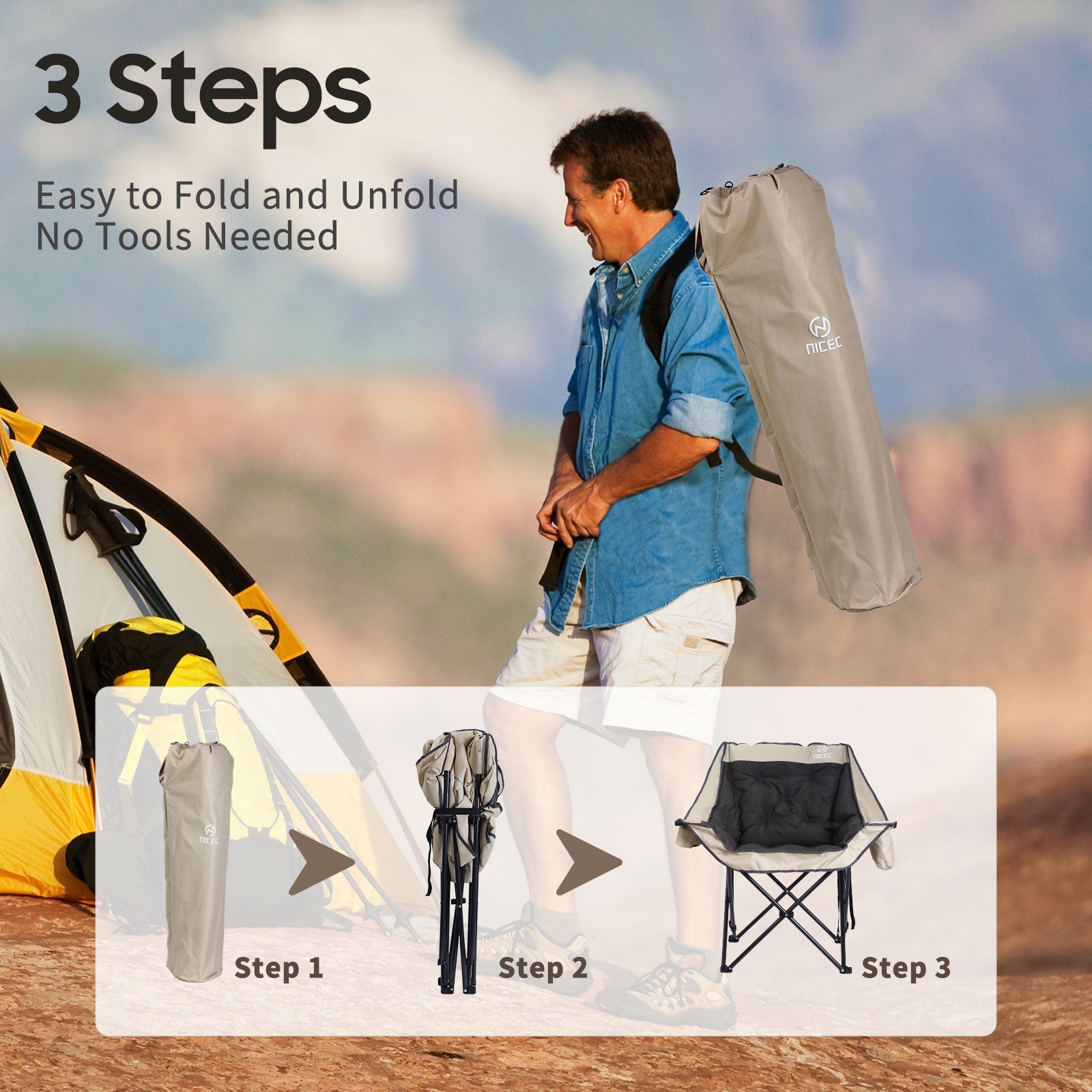 Nice C Heavy-Duty Folding Camping Chair, Thick Padded Seat with Storage &amp; Cup Holder 
