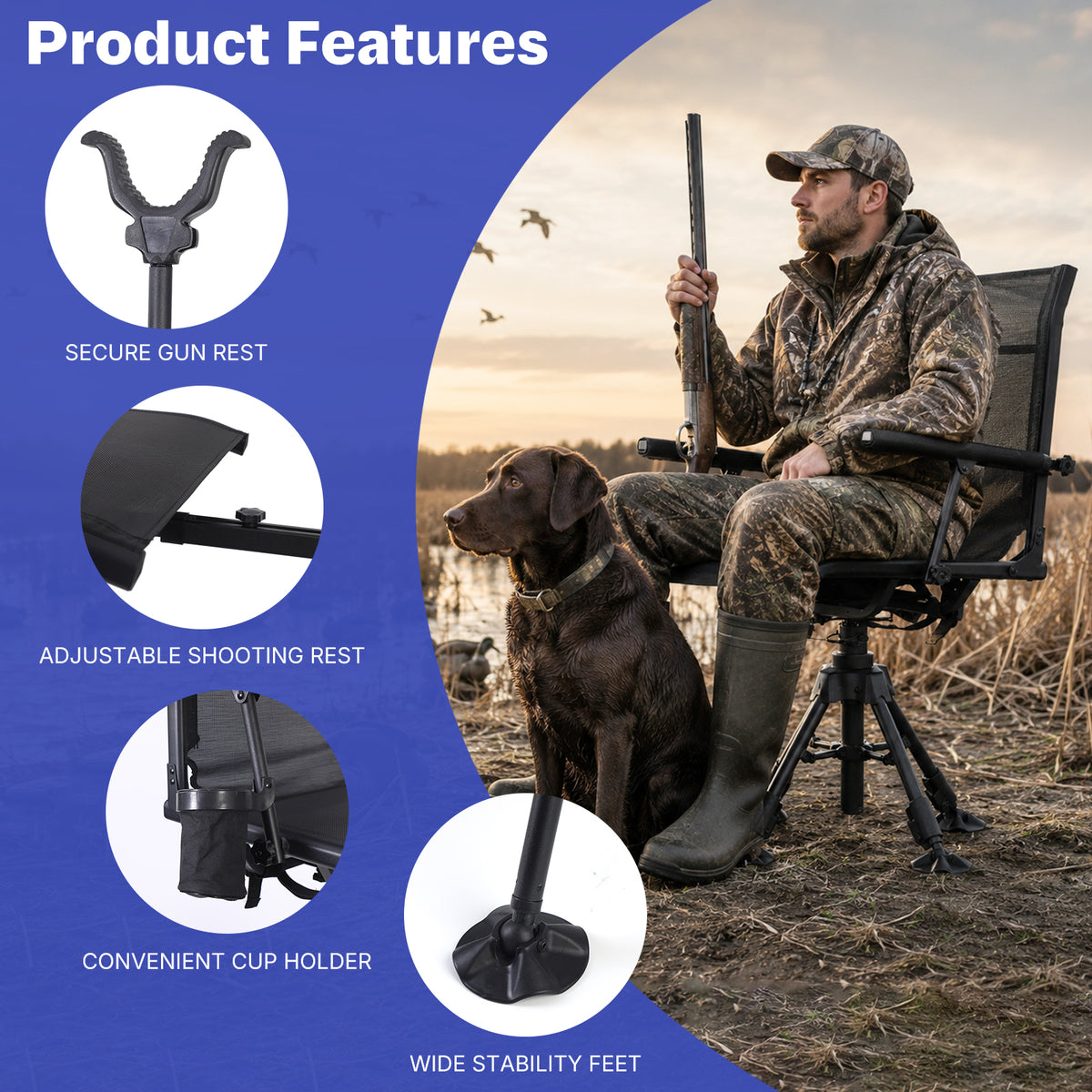 Nice C 360° Swivel Silent Hunting Blind Chair with Gun Rest