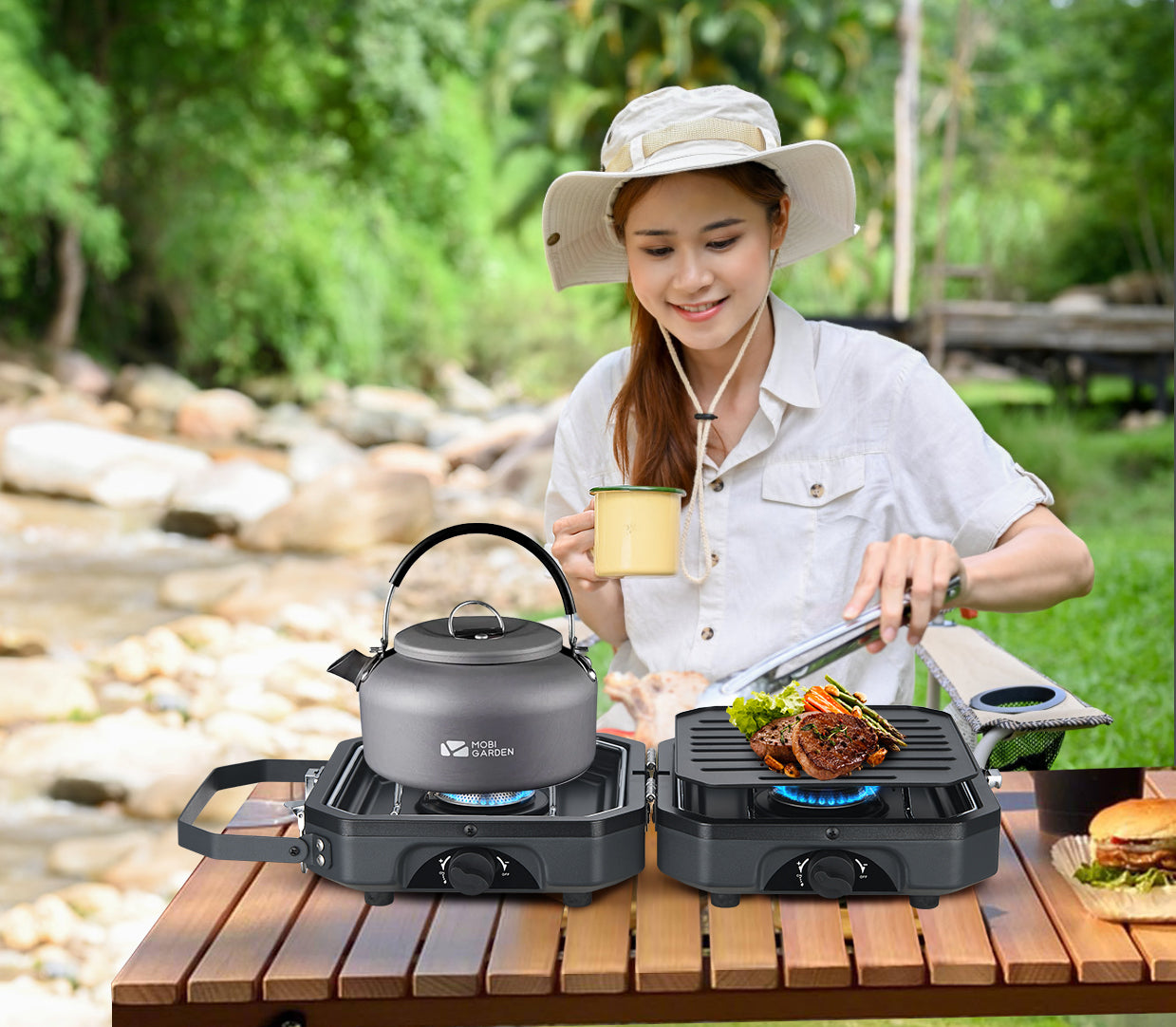 Nice C Camping Stove, Portable 2 Burner Propane Gas Stove | Mini Propane Grill, 16000 BTU Camp Stove, Dual Burner Grill, Carry Bag, Portable Outdoor Cooking, Camping