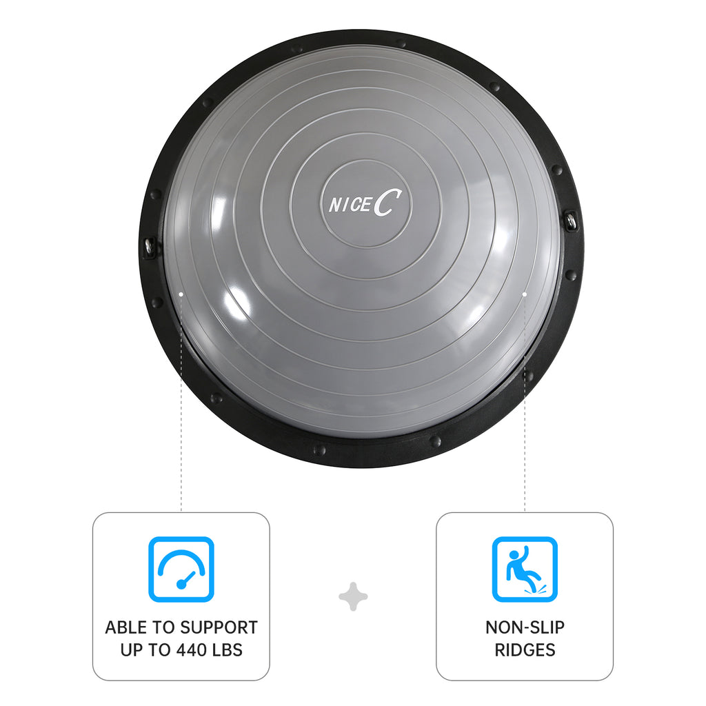 Nice C Balance Ball, Half Ball, Balance Ball, Exercise Workout Trainer, with Resistant Band, Strength Fitness Yoga with Bonus Foot Pump