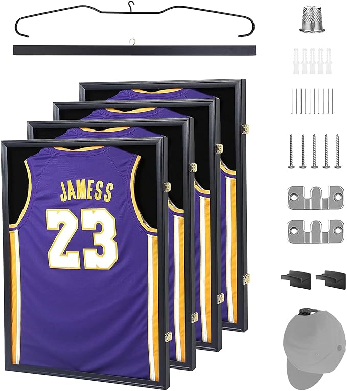 Nice C Jersey Frame Display Case, Shadow Box with Photo Slots, 98% UV Protection, Acrylic, Football &amp; Basketball