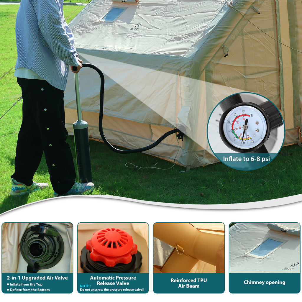 Nice C 6-Person Inflatable Camping Tent, Glamping Tent with Air Pump, Waterproof &amp; Windproof, Easy Setup