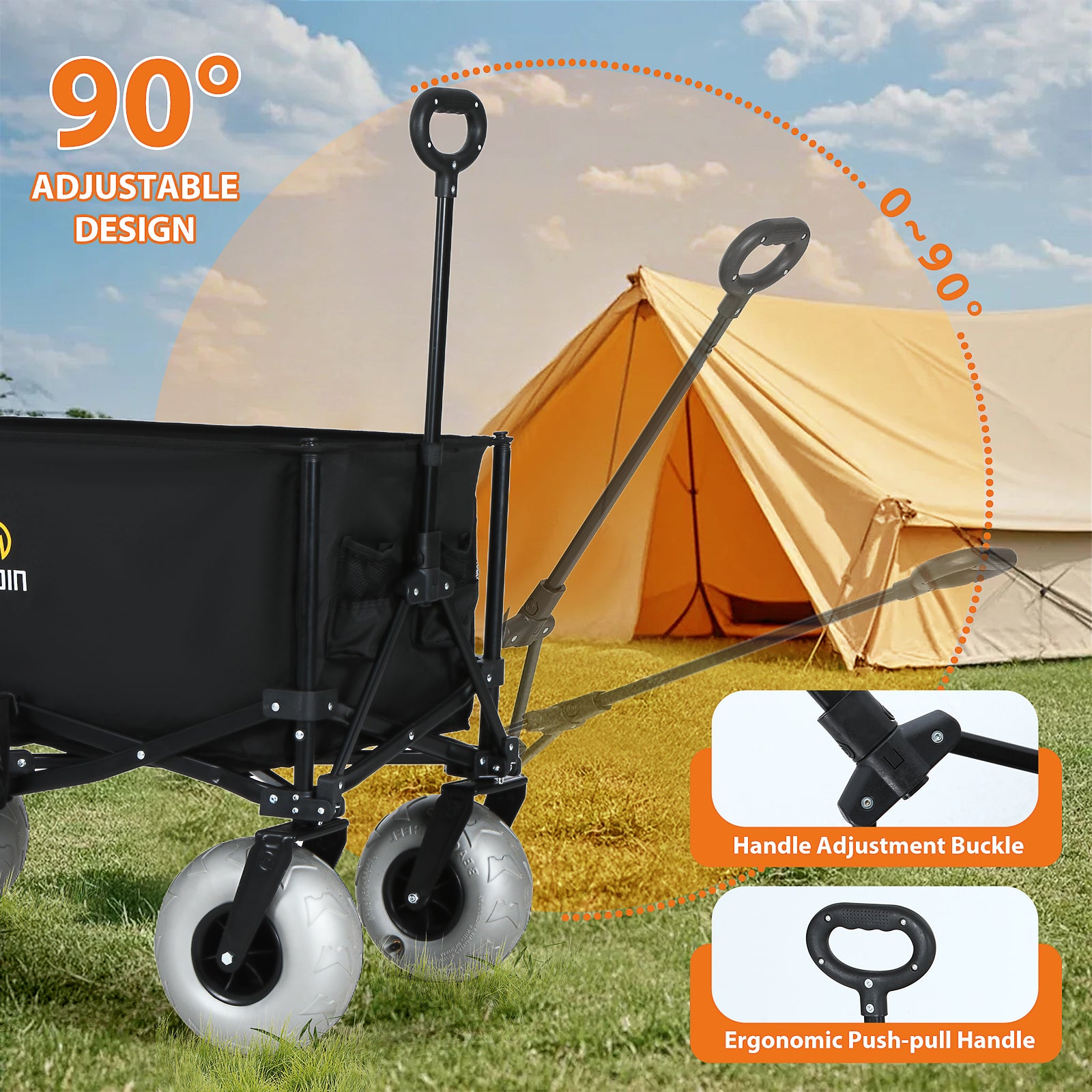 Nice C Beach Cart with Balloon Wheels, Heavy-Duty Folding Wagon for Sand, Adjustable Handle, Collapsible Utility Cart, 220 lbs Capacity