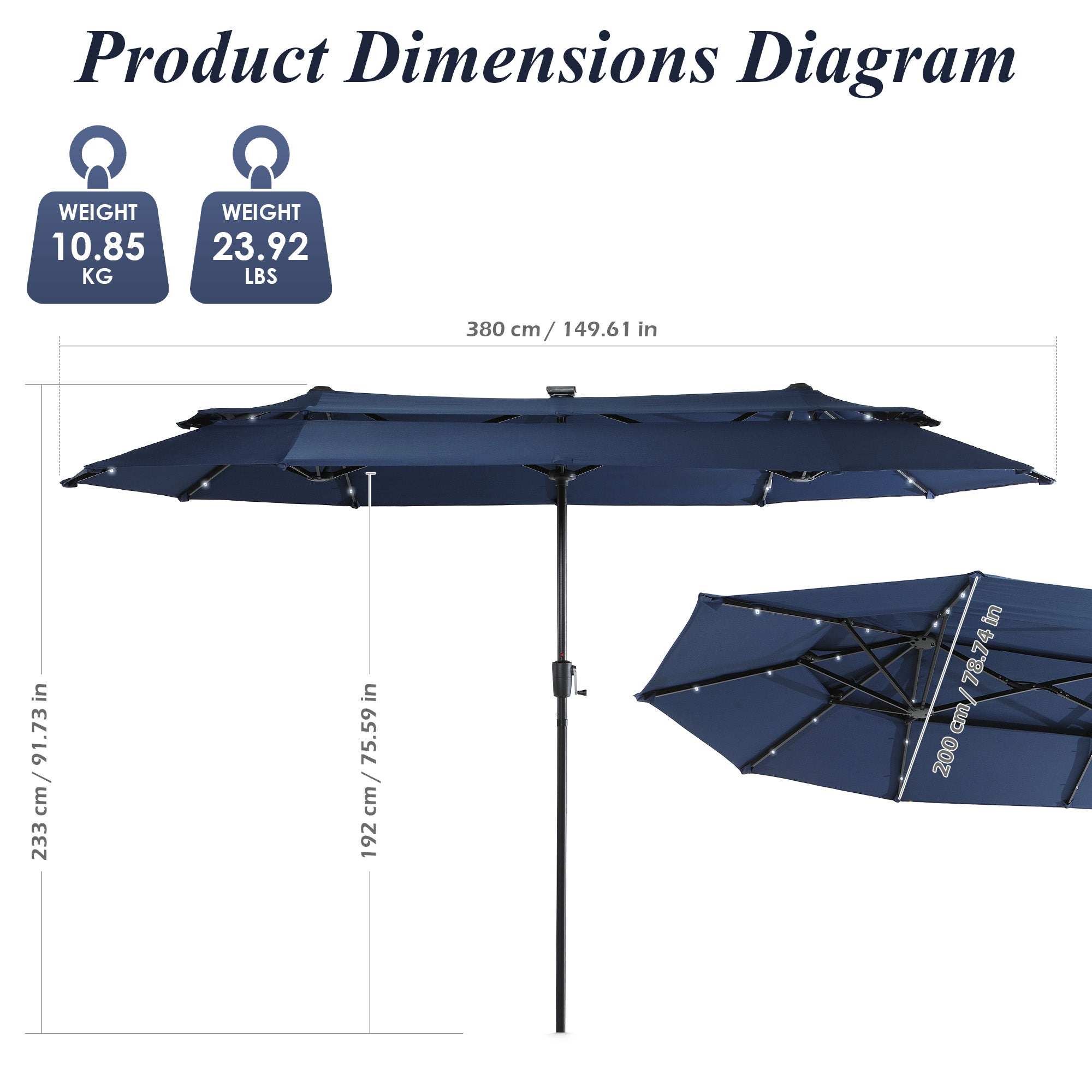 Nice C 13/15FT Lighted Double Layer Patio Umbrella with Crank (Blue) | Rectangular Market Umbrella, LED Lights, Large Outdoor Shade, Poolside, Deck, Backyard, Patio, Garden, 13FT, 15FT