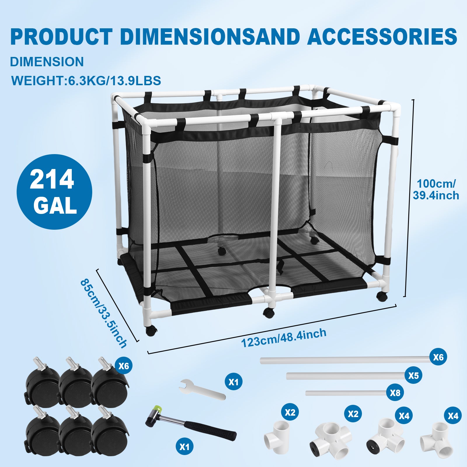 Nice C 142/214 Gallon Pool Storage with Top Rack, Pool Noodle Holder, Pool Caddy Organizer | 48.4" Pool Float Storage, Waterproof Rolling Pool Organizer, Outdoor Mesh Storage Bin for Pool Floats, Toys, and Pool Accessories