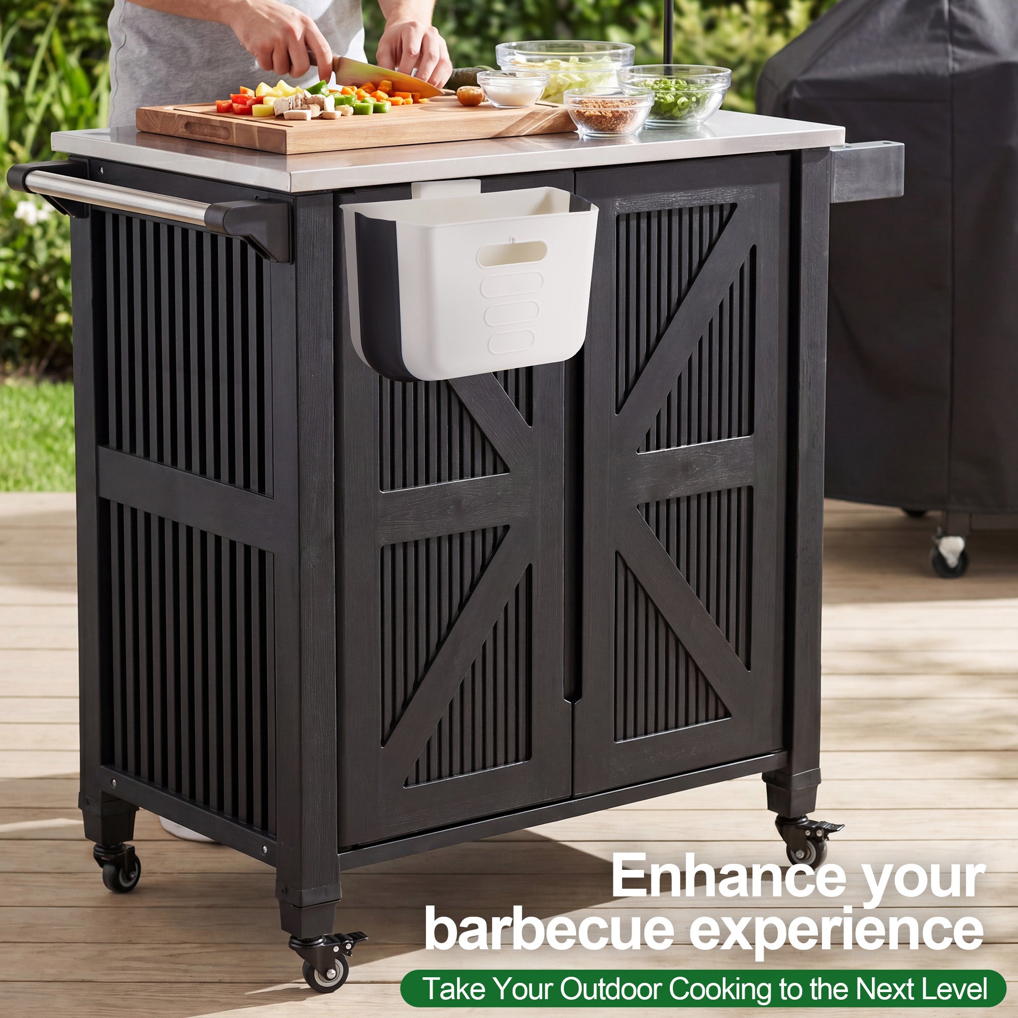 Nice C Grill Cart with Wheels, Outdoor Kitchen Island for Blackstone | Outdoor Grill Station, Stainless Steel Tabletop, Plastic Grill Cart, Storage Cabinet, Food Prep Table, Dining Cart