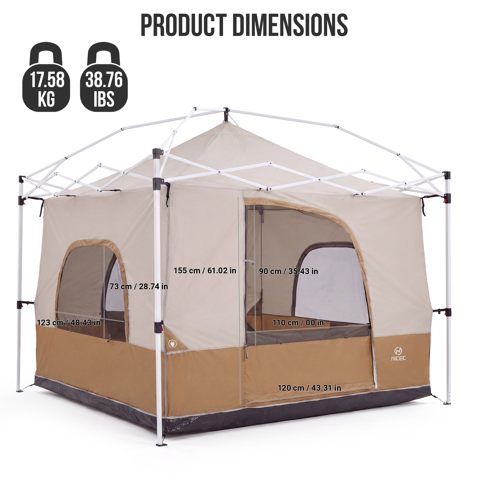 Nice C Pop Up Canopy Camp Tent, Canvas Inner Tent (Frame/Top NOT Included) | Fit Fot Straight Leg, 10*10 Pop Up Canopy, Camp Cube Tent with Mesh Window, Camping Shelter, 4-6 Person