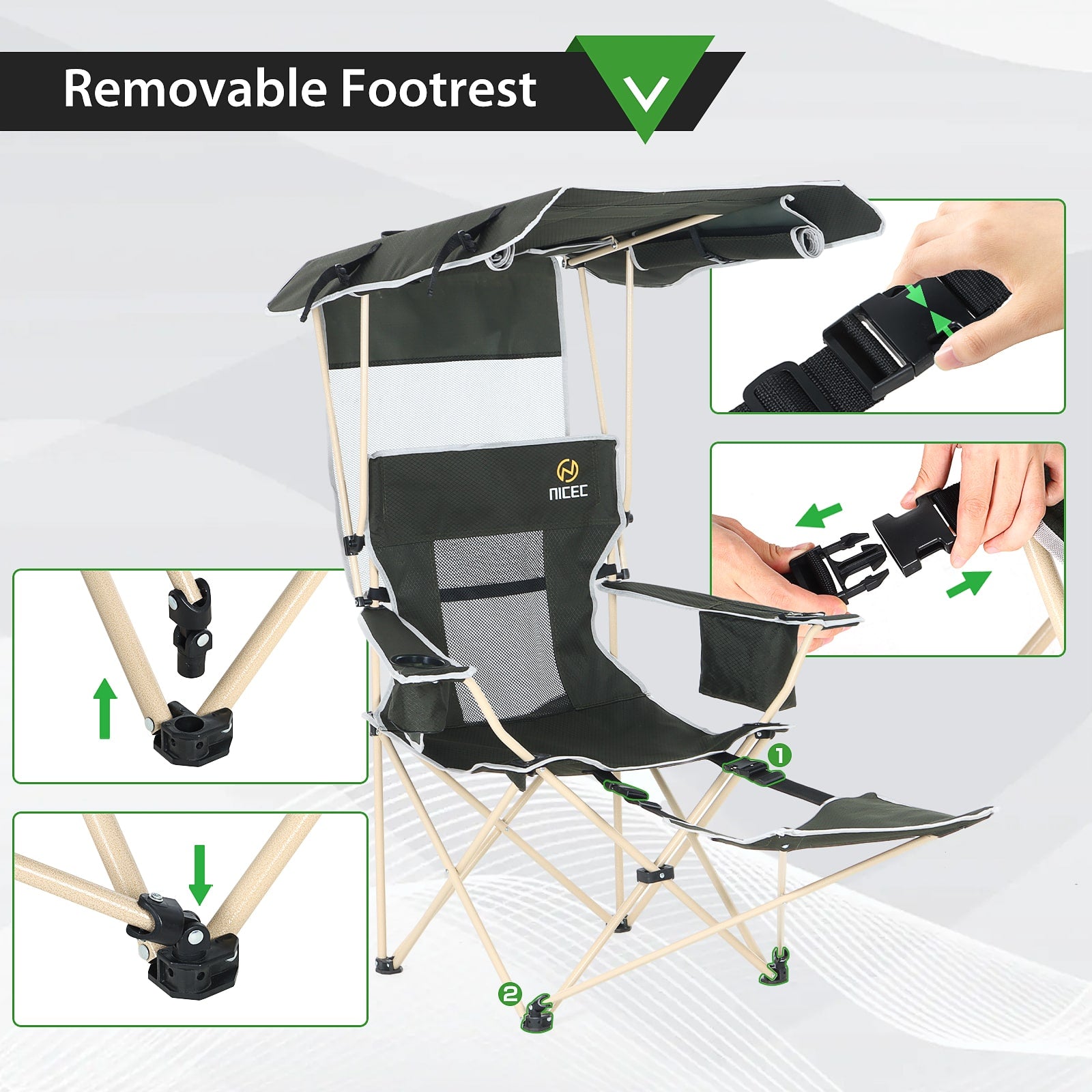 Nice C Camping Chair with Canopy &amp; Removable Footrest, Cooler Bag &amp; Cup Holder 