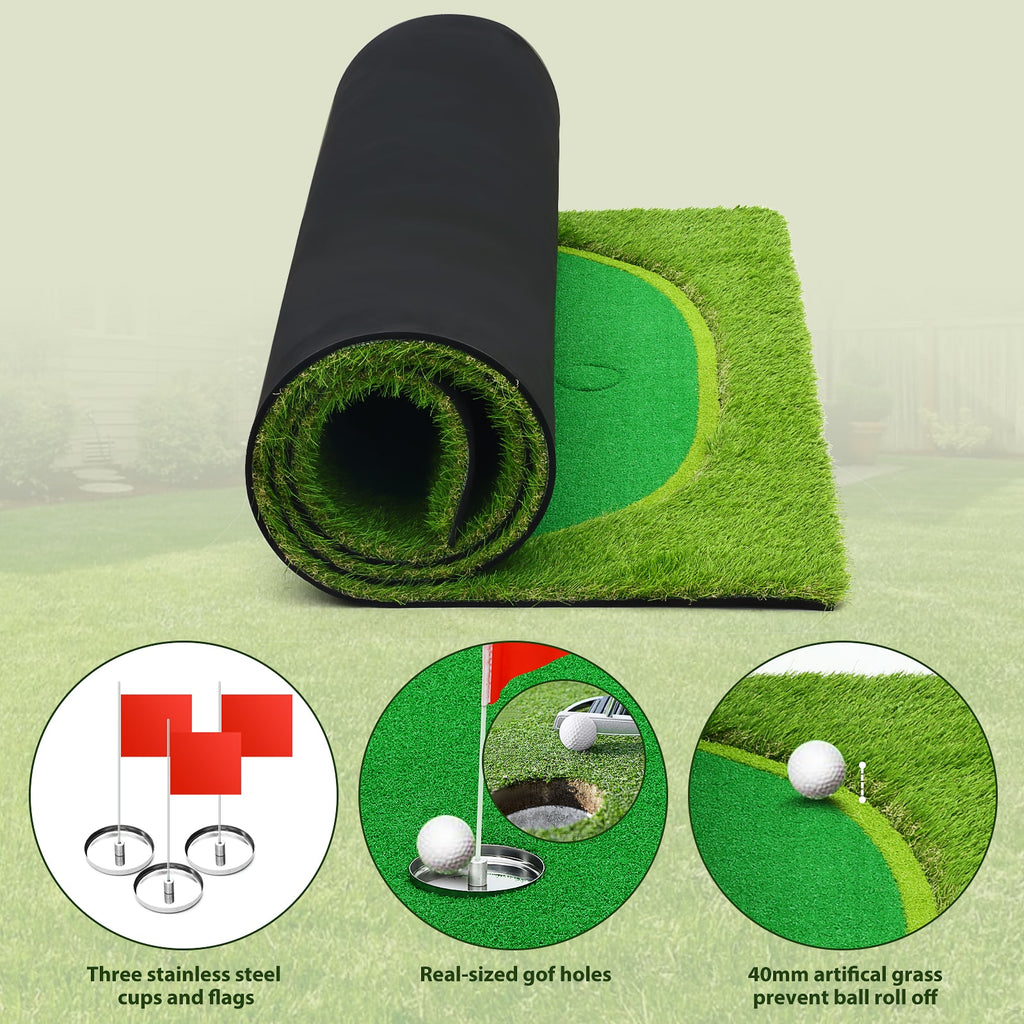 Nice C 5x12 FT Indoor & Outdoor Putting Green with 3 Holes, Flags & Slope – Golf Mat for Home Practice & Simulators