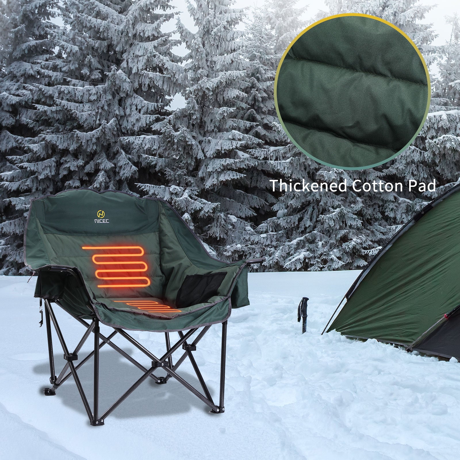 Nice C Heated XL Padded Camping Chair with Battery &amp; Cooler Bag 