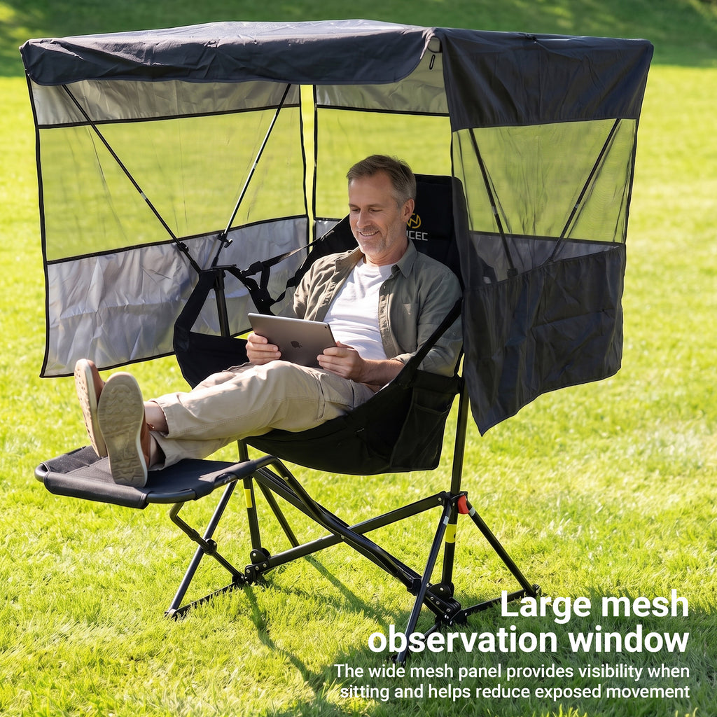 Nice C Hammock Camping Chair with Full-Cover Canopy & Footrest (1 Pack/2 Pack) | Side Shade, Adjustable Reclining Backrest, Folding Design, Removable Roof, Cup Holder, Carry Bag, Camping, Hunting, Fishing