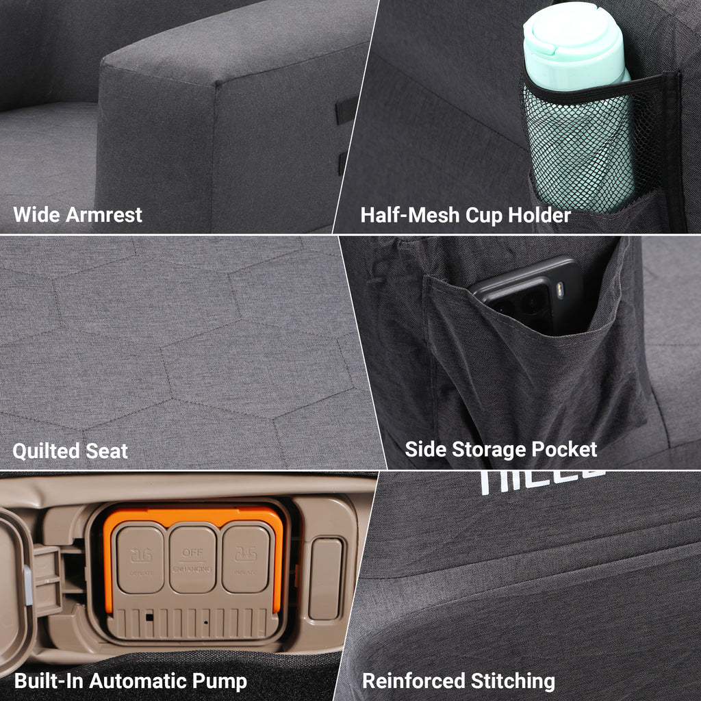 Nice C Inflatable Blow Up Camping Couch with Built-in Pump (1/2 Person) | Portable Inflatable Sofa, Built-in Electric Pump, Cup Holder, Storage Pocket, MOLLE Straps, Camping, Outdoor Lounger, Adults