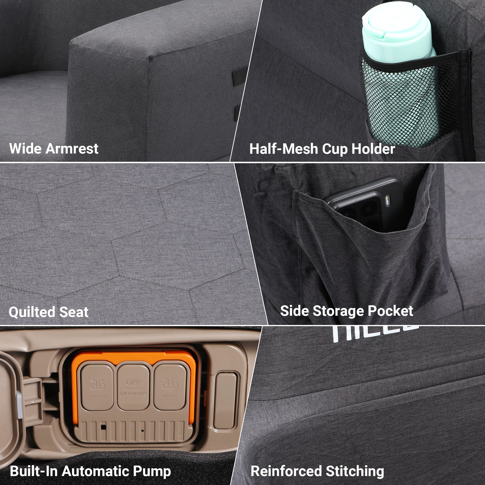 Nice C Inflatable Blow Up Camping Couch with Built-in Pump (1/2 Person) | Portable Inflatable Sofa, Built-in Electric Pump, Cup Holder, Storage Pocket, MOLLE Straps, Camping, Outdoor Lounger, Adults