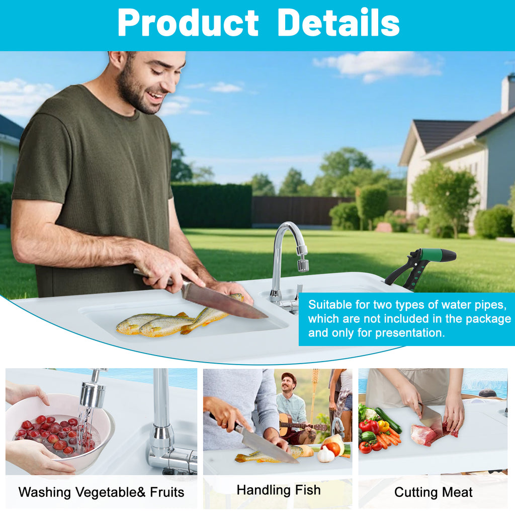 Nice C Outdoor Fish Cleaning Table with Sink, Spray, and Storage Rack 